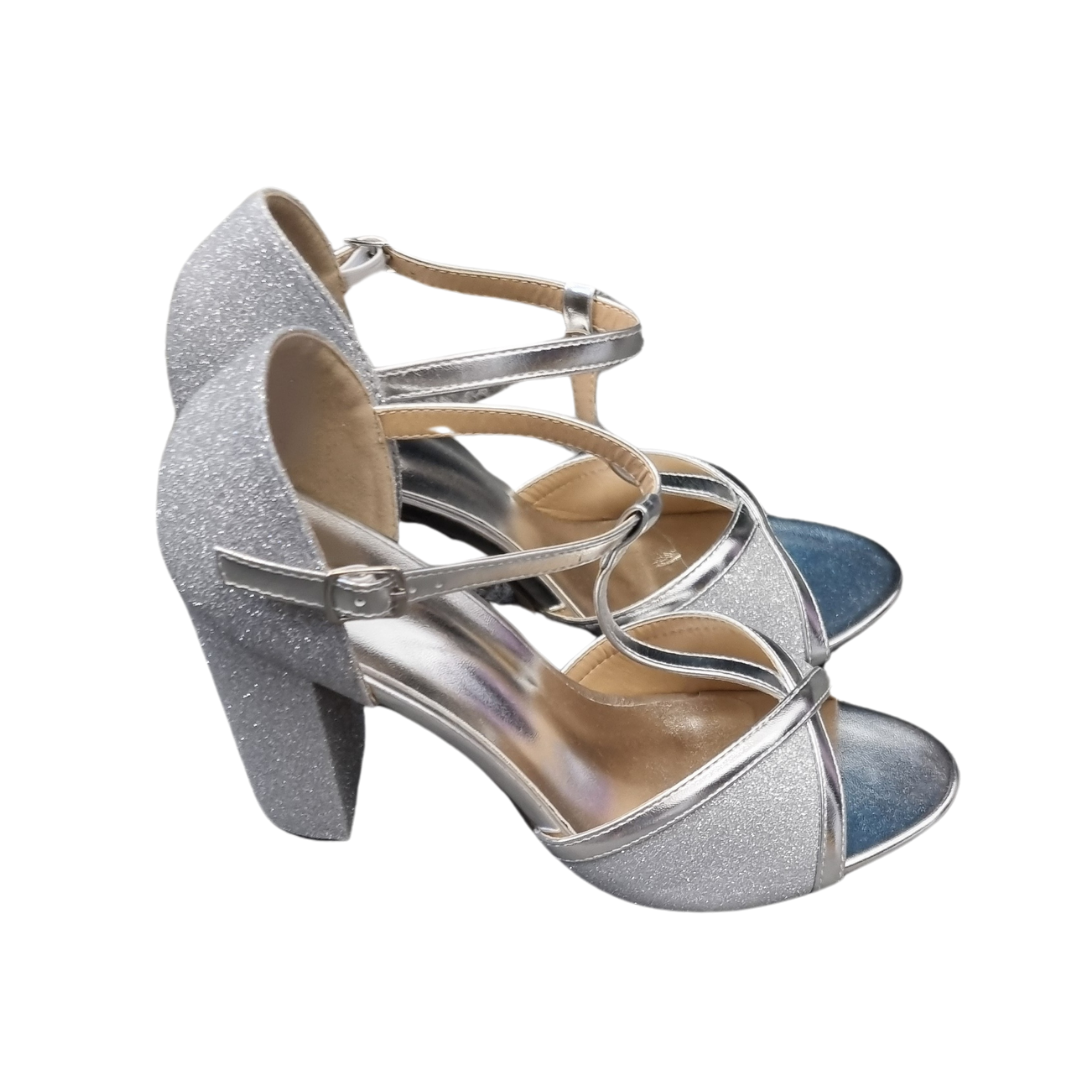 Silver sparkle t-bar peep toe evening shoes (brand new)