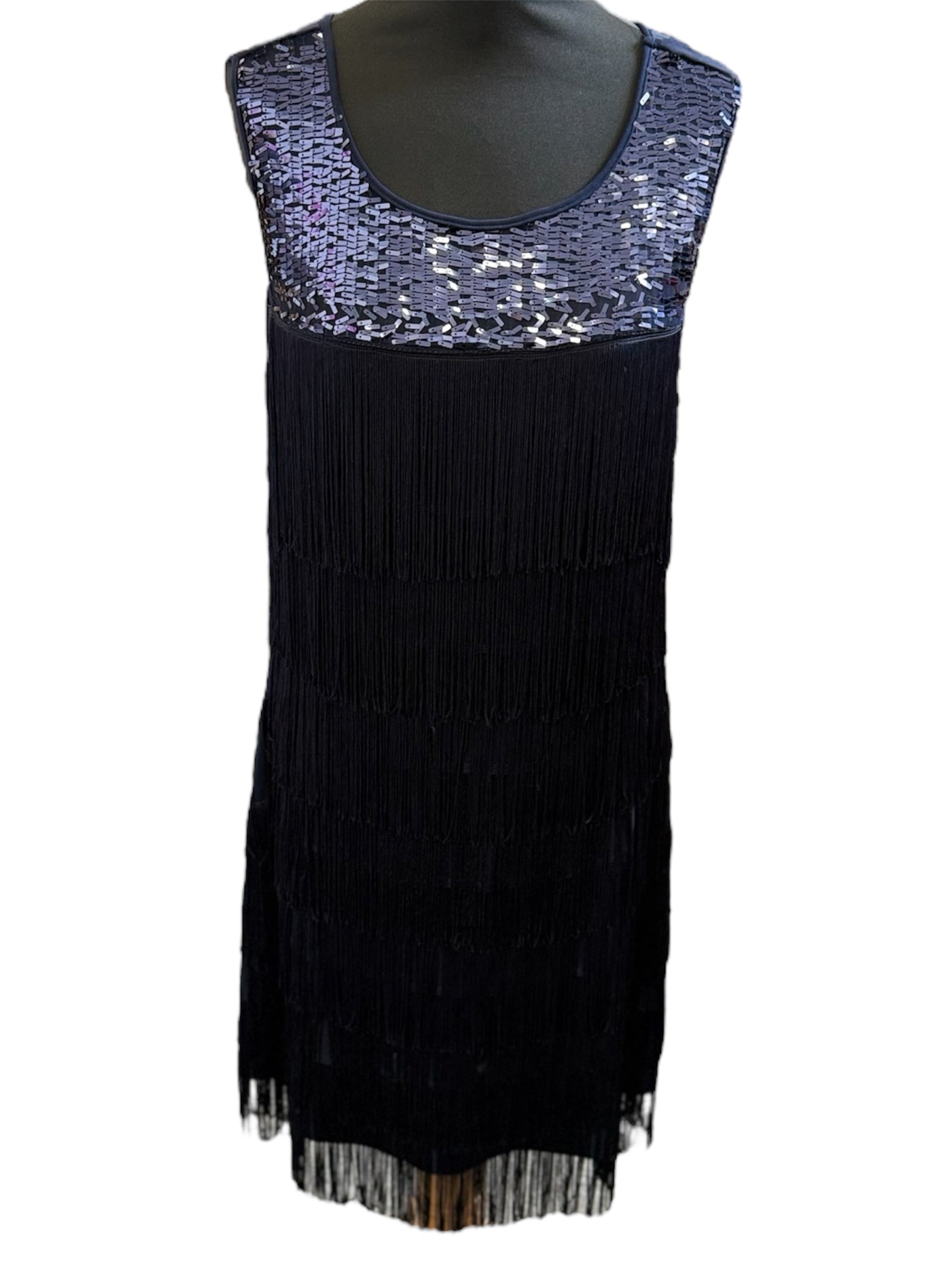 Roman navy tassel sequin sleeveless occasion dress