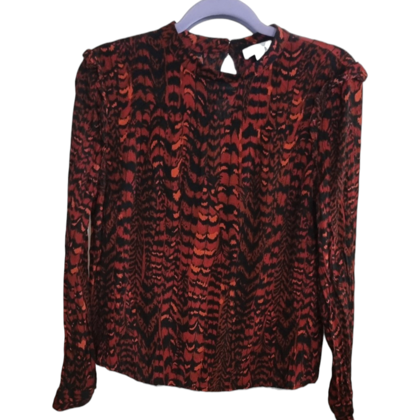 Warehouse Red Animal Print Blouse with Frill Sleeve Detail