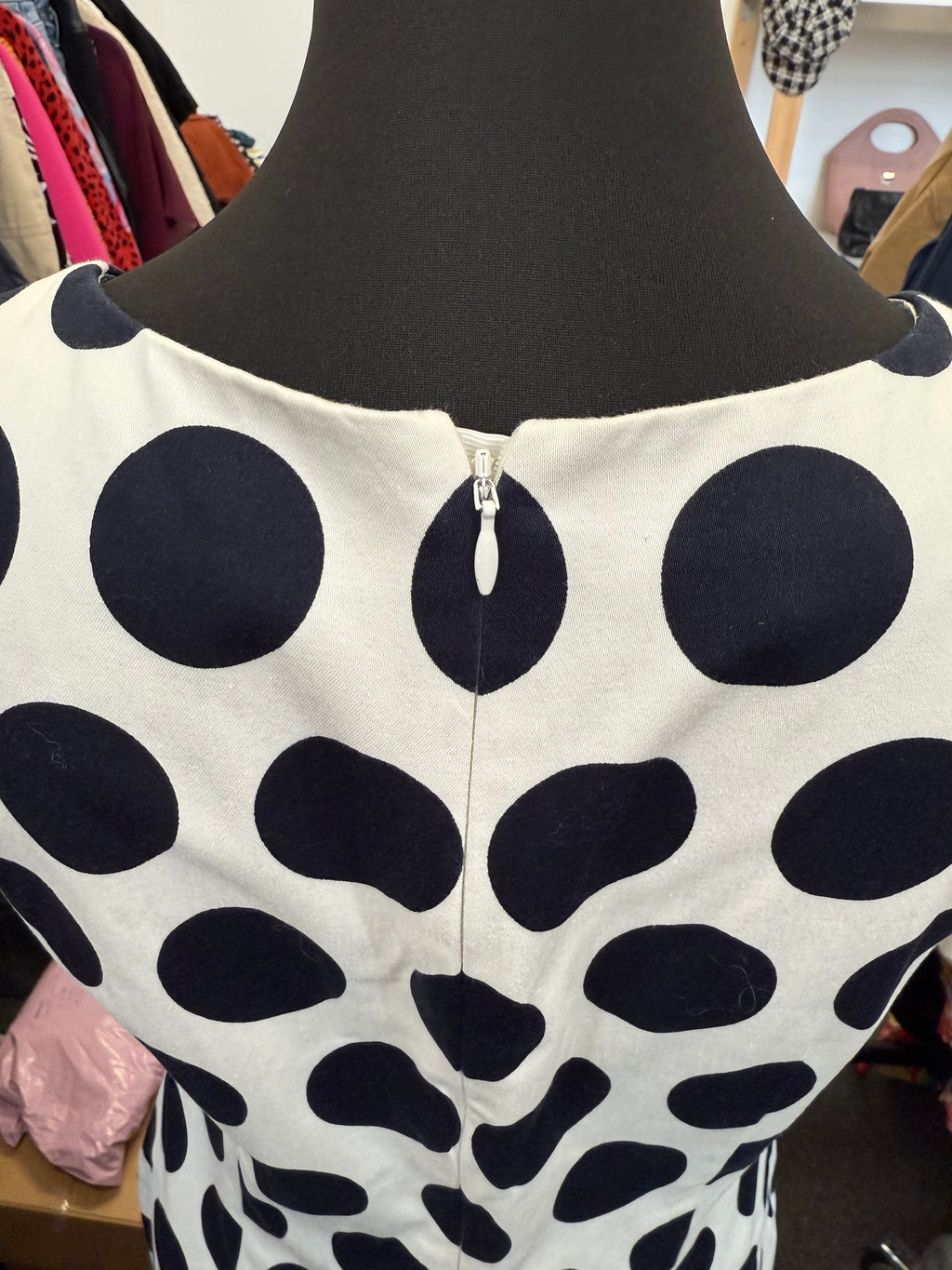 Hobbs large navy polka dot occasion dress