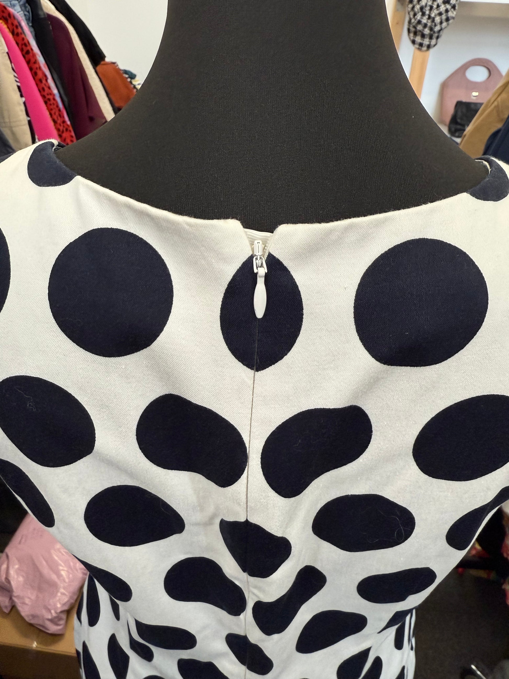 Hobbs large navy polka dot occasion dress
