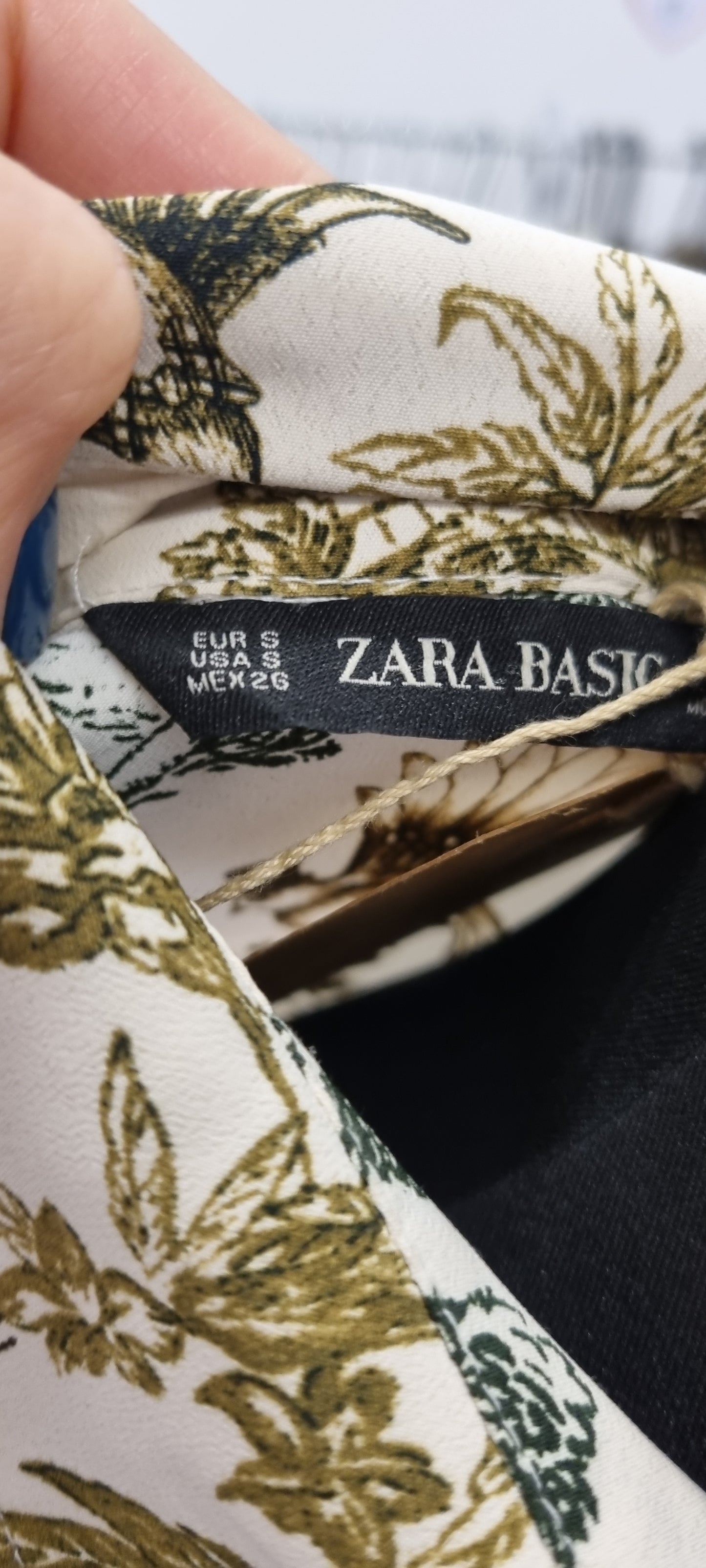 Zara cream and green patterned buttoned blouse