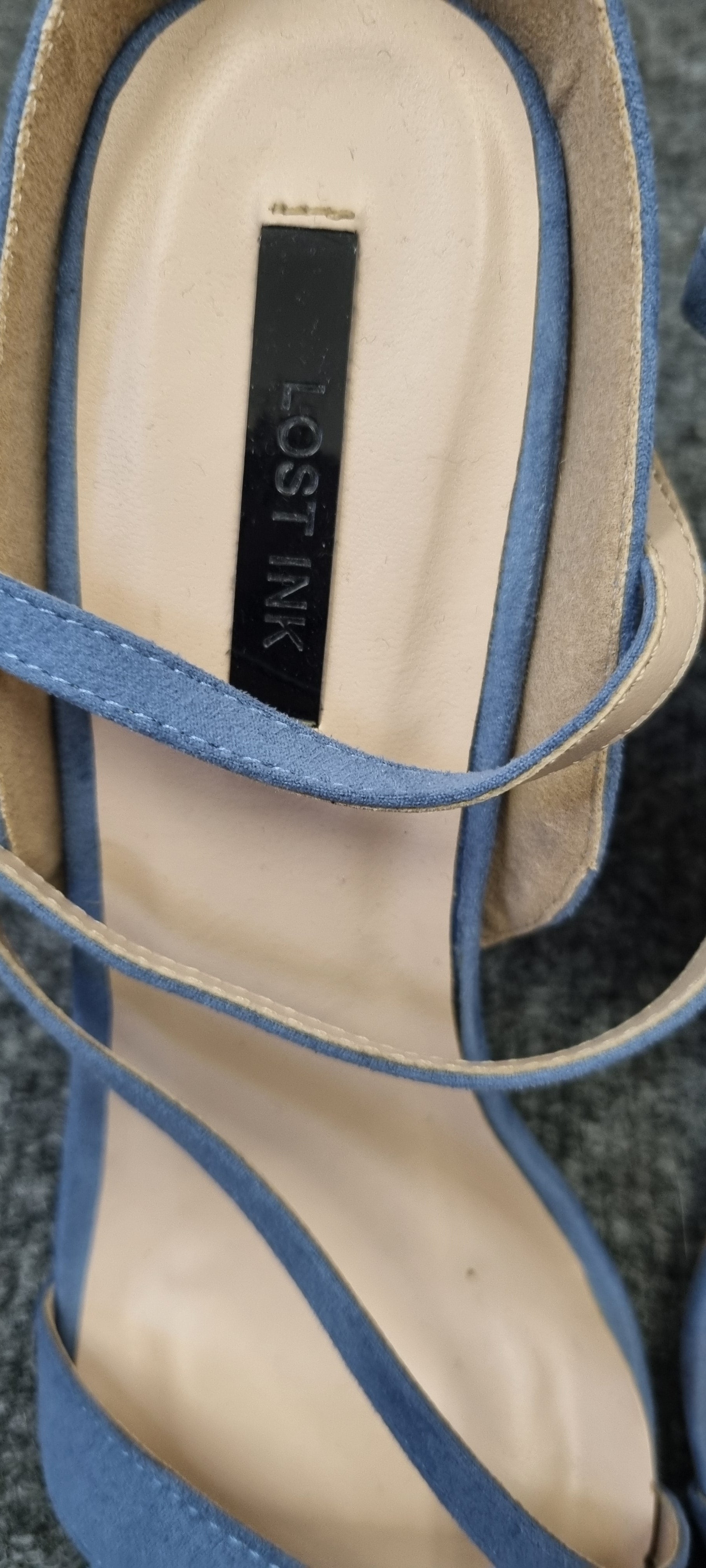 Lost Ink strappy blue heels