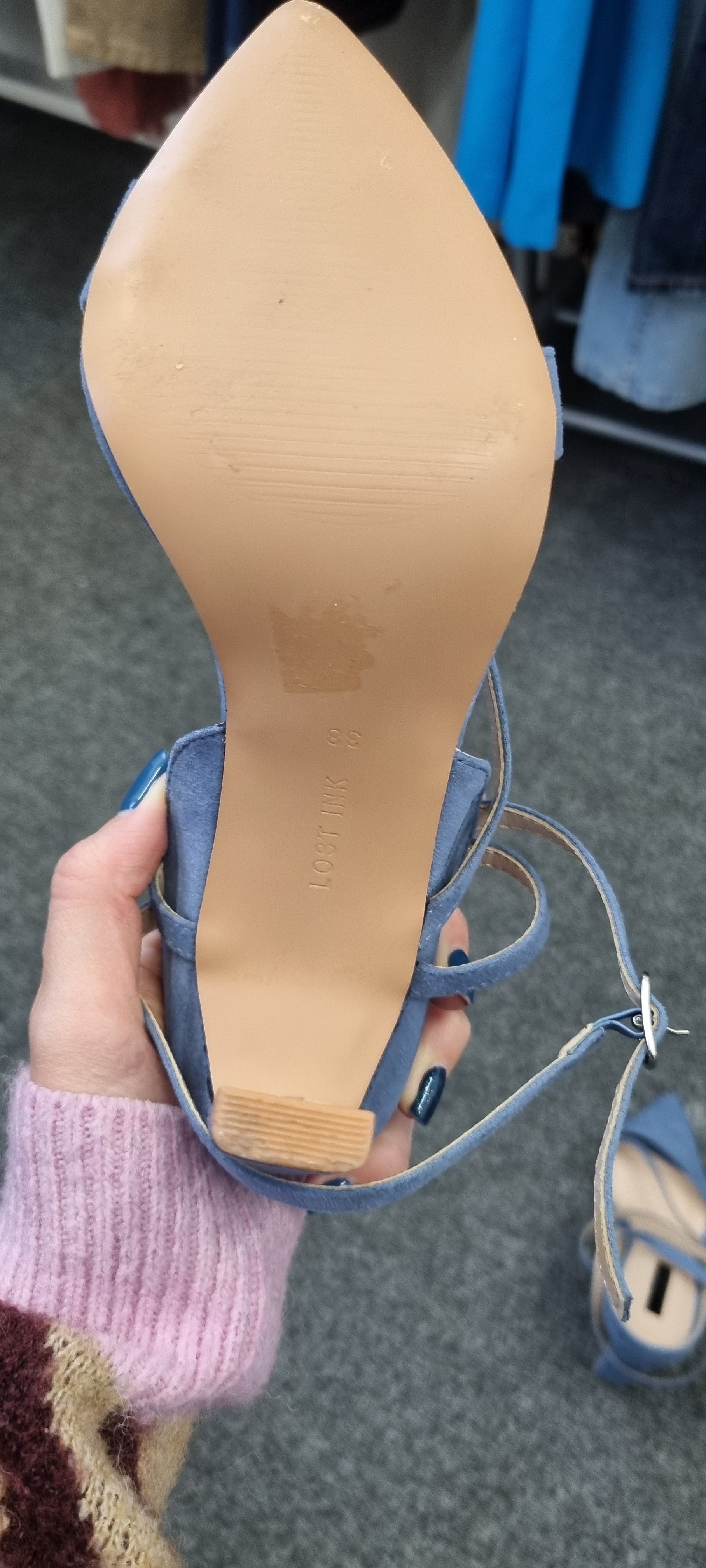 Lost Ink strappy blue heels