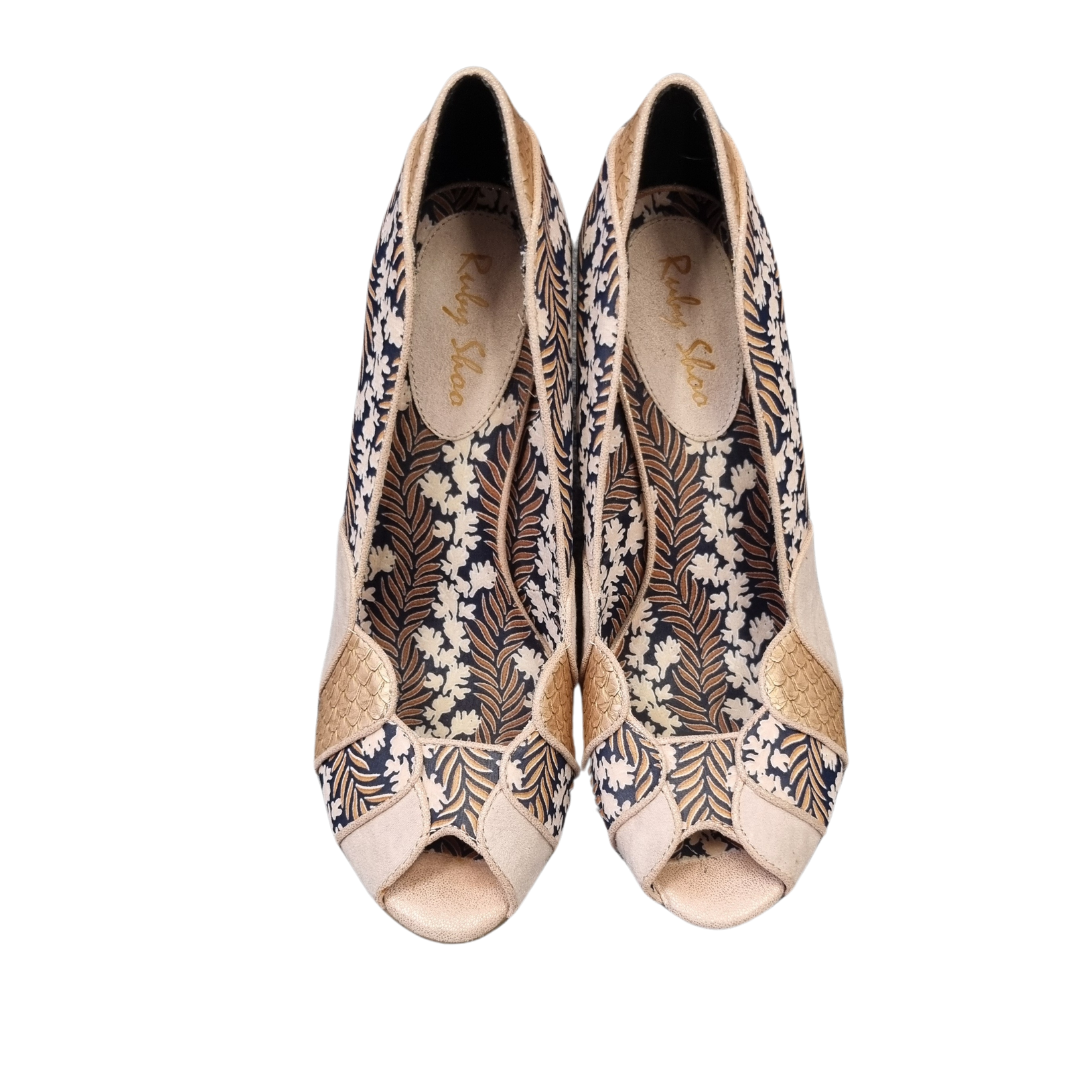 Ruby Shoo patterned peep toe midi heels