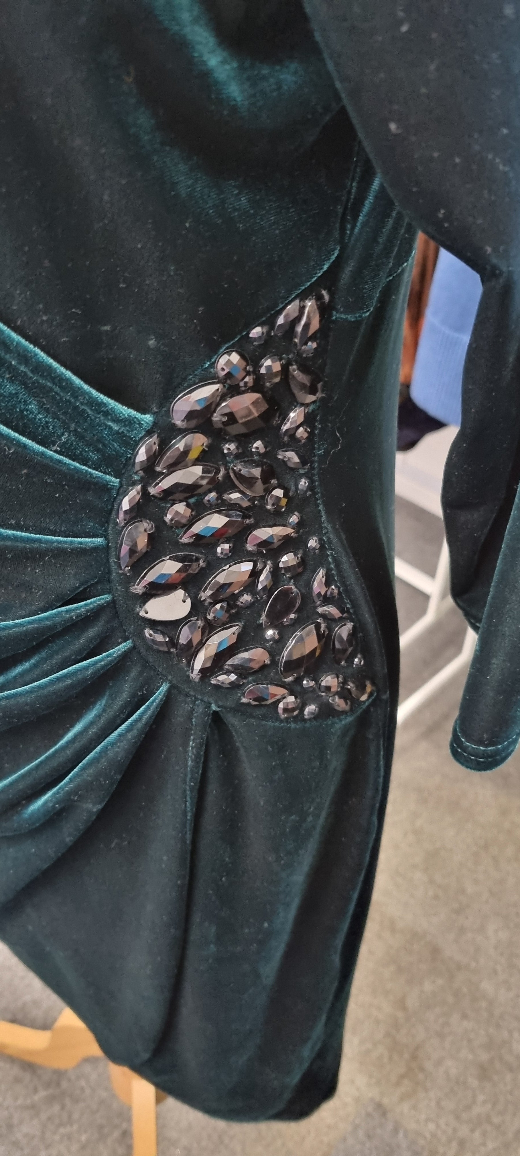 M&Co emerald green velour rusche gem detail dress