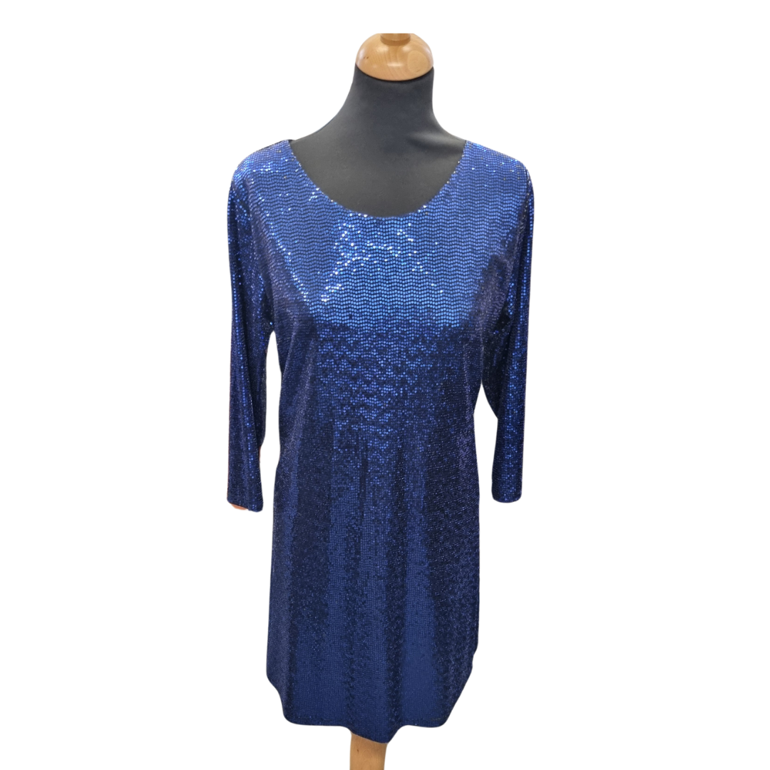 Bright blue long sleeve a line sparkle dress