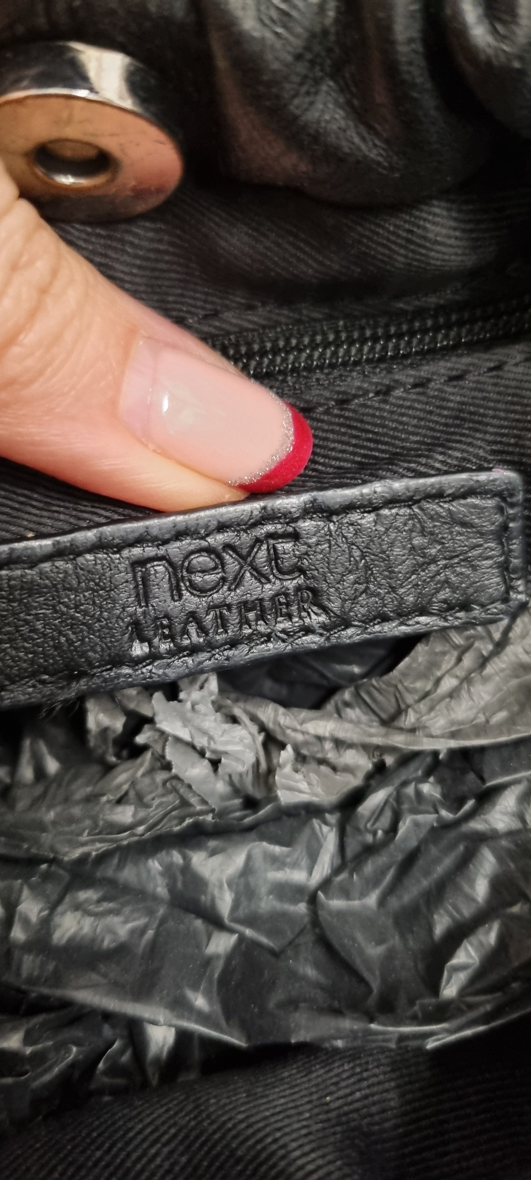 Next black leather rusched shoulder bag