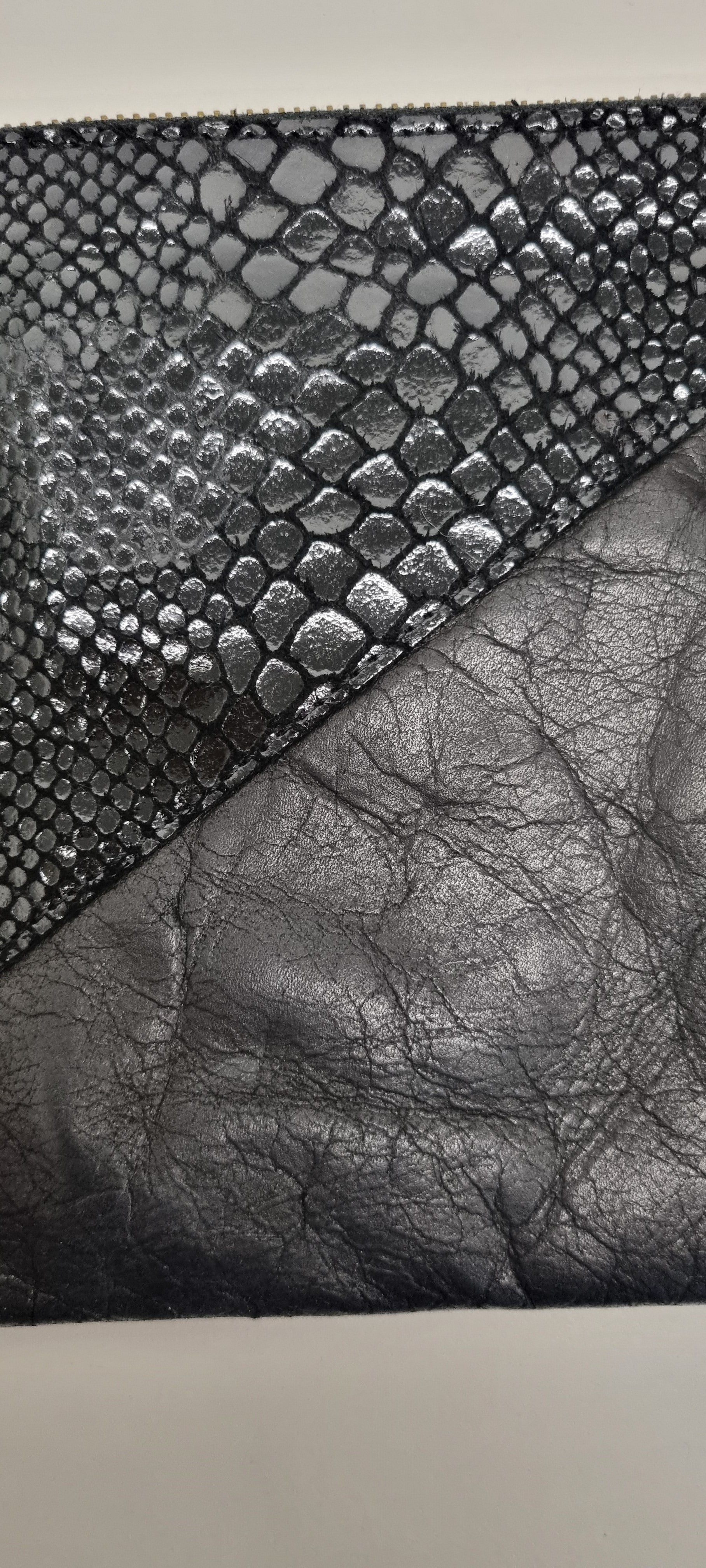 Oasis black leather snakeskin clutch bag