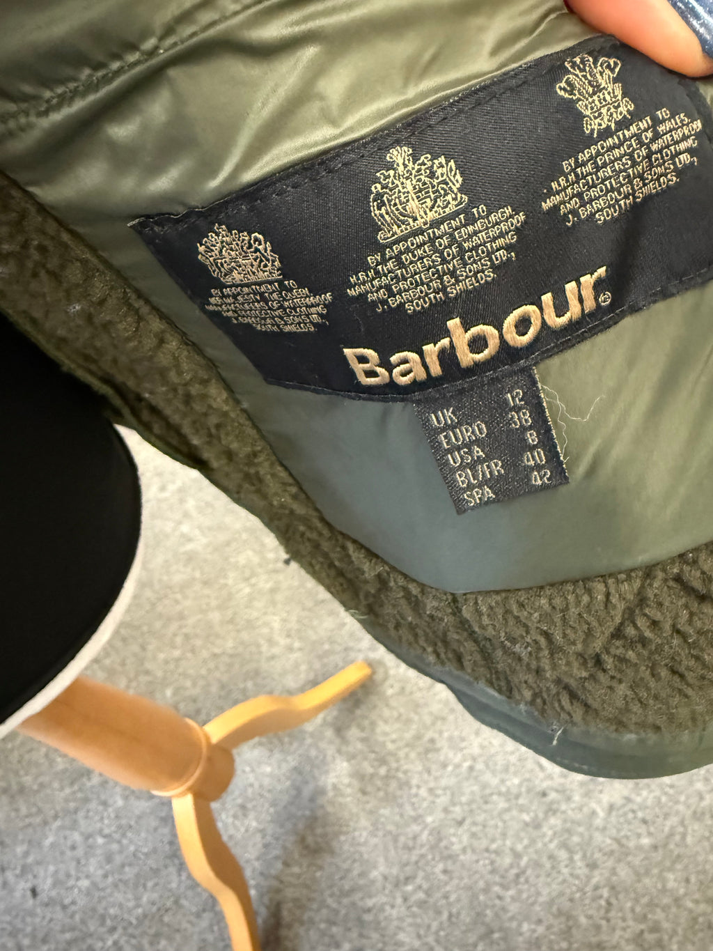 Barbour khaki padded fleece lined jacket