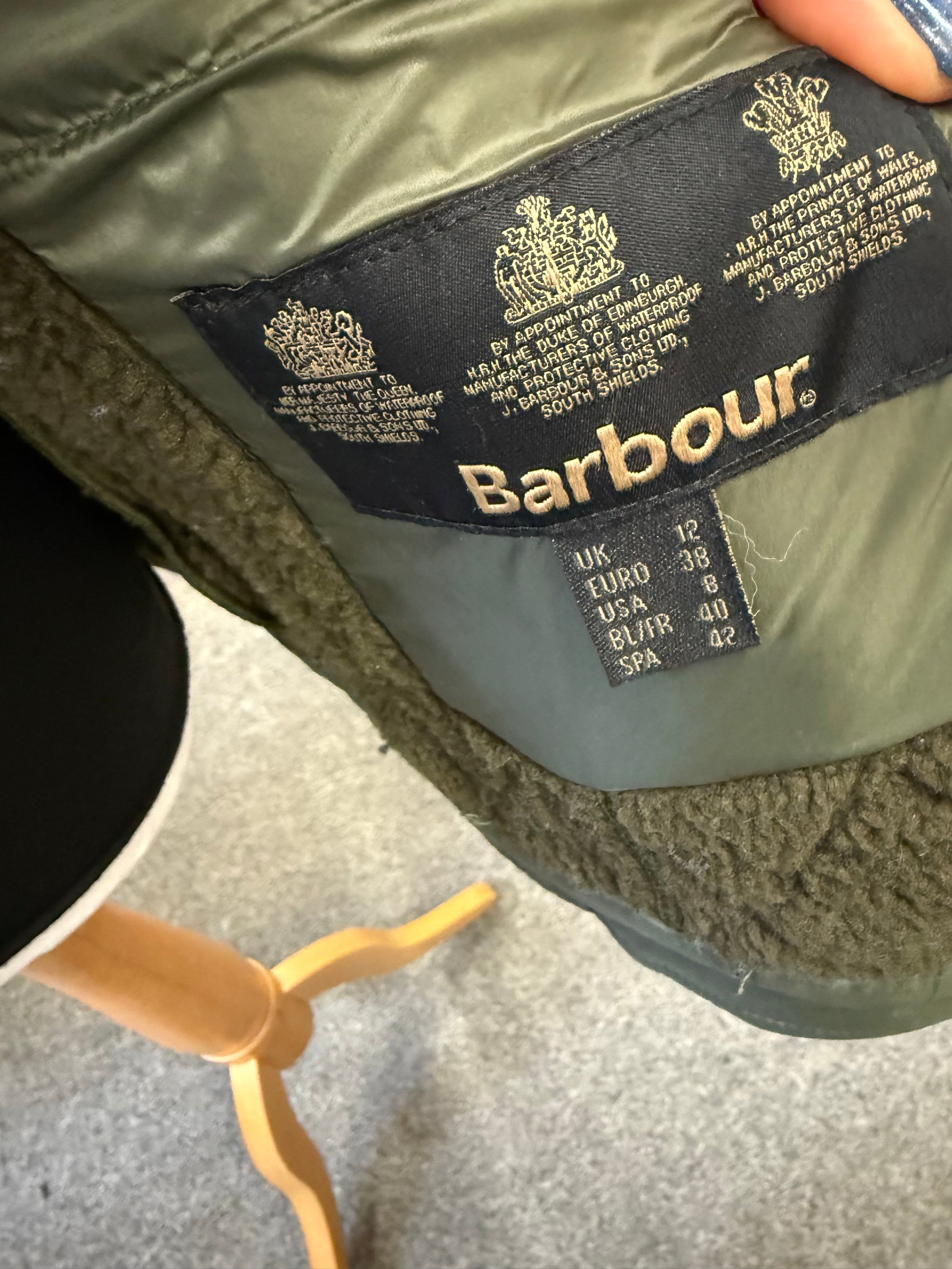 Barbour khaki padded fleece lined jacket