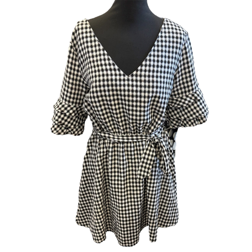 PLT black and white check mini dress