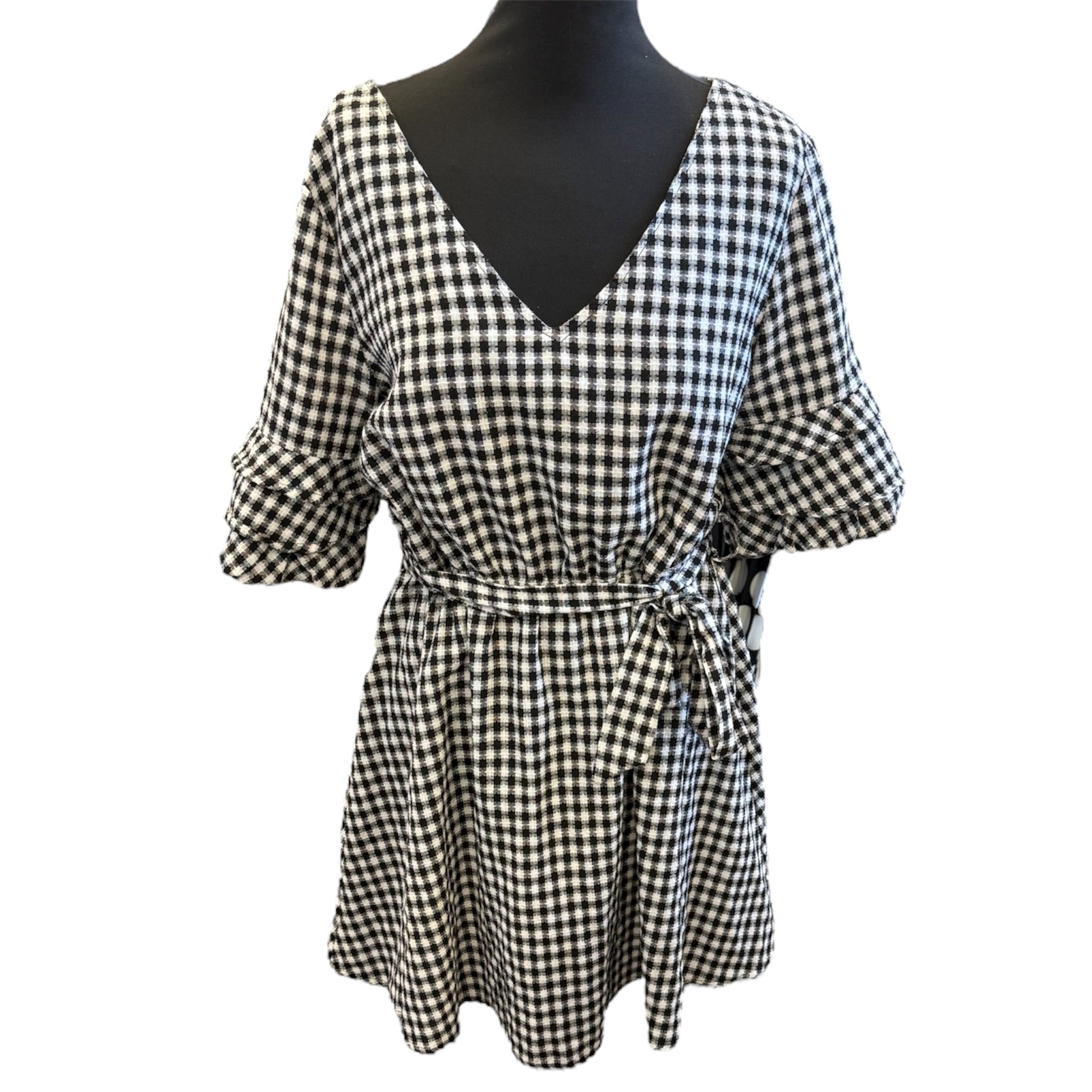 PLT black and white check mini dress