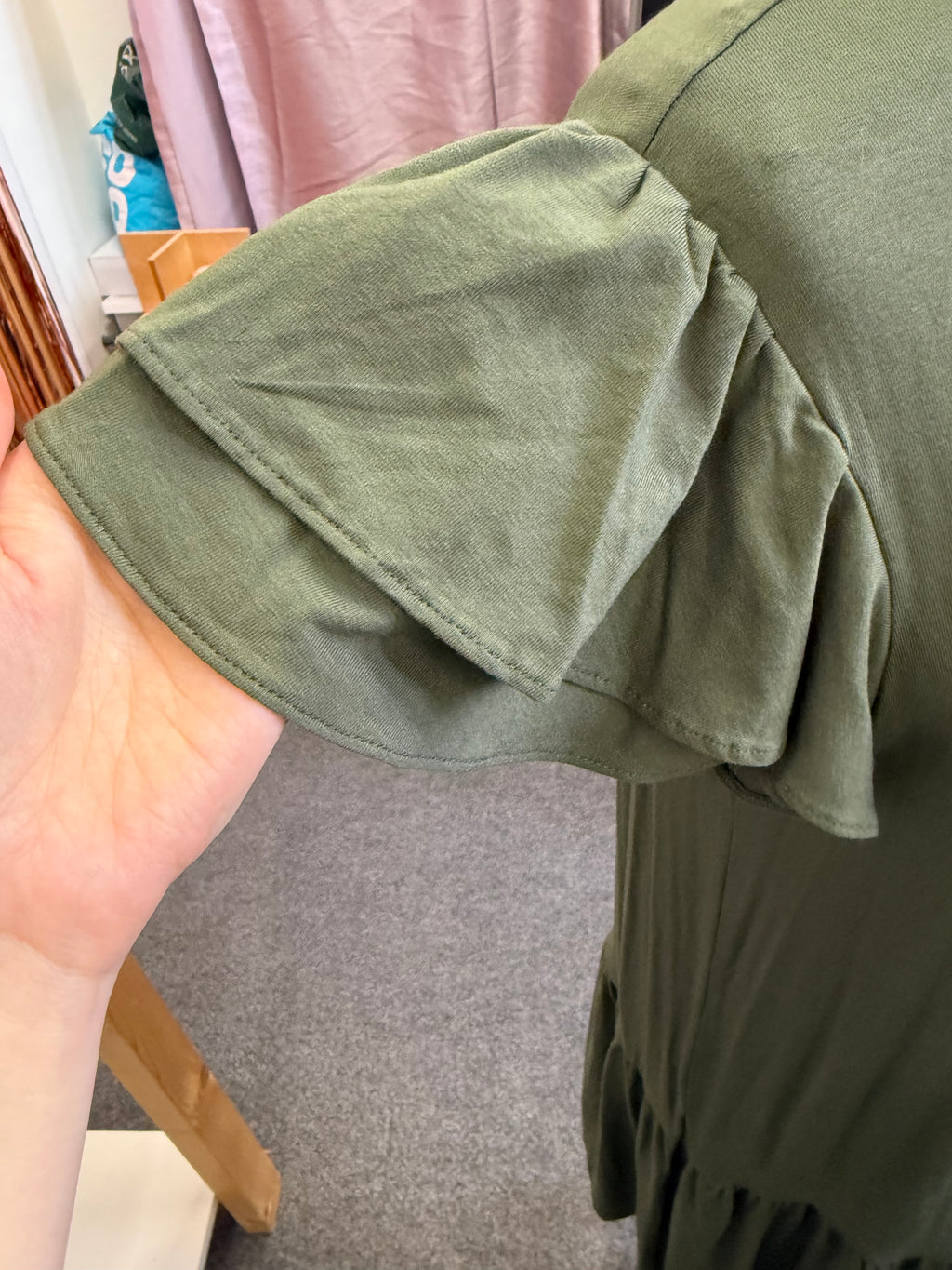 M&S frill sleeve khaki dress