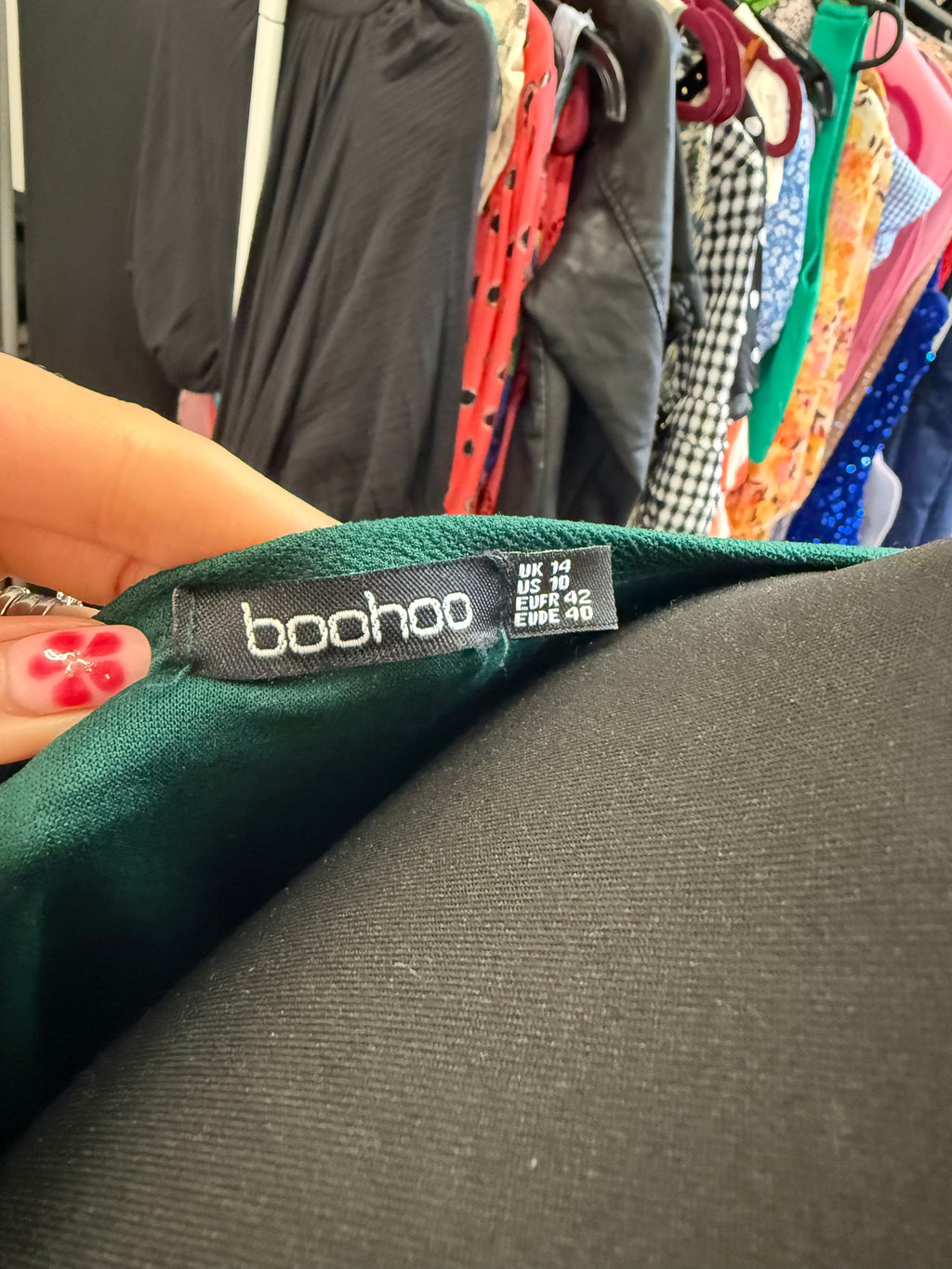 Boohoo green belted midi dress