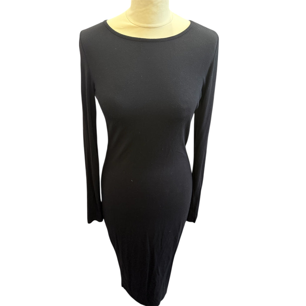 G21 long sleeved black round neck midi dress
