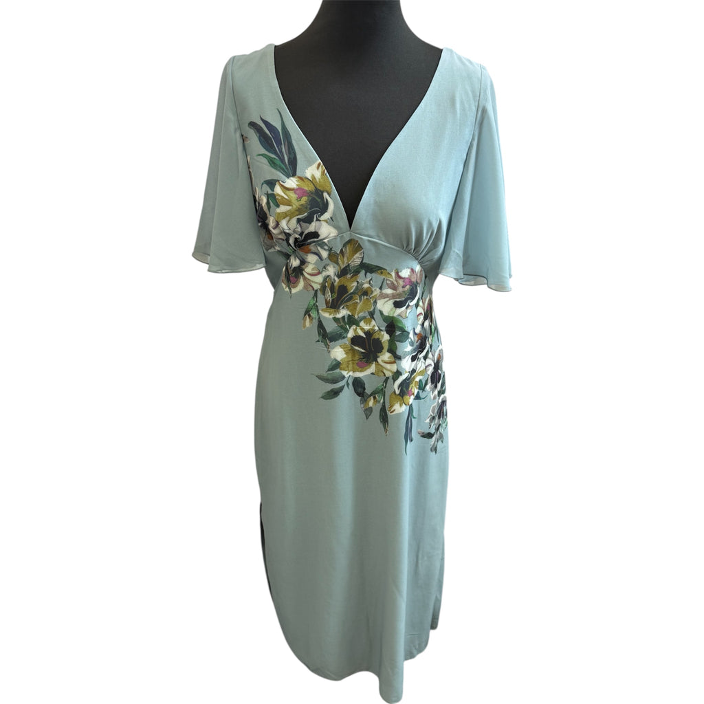 Little Mistress teal floral detail midi dress