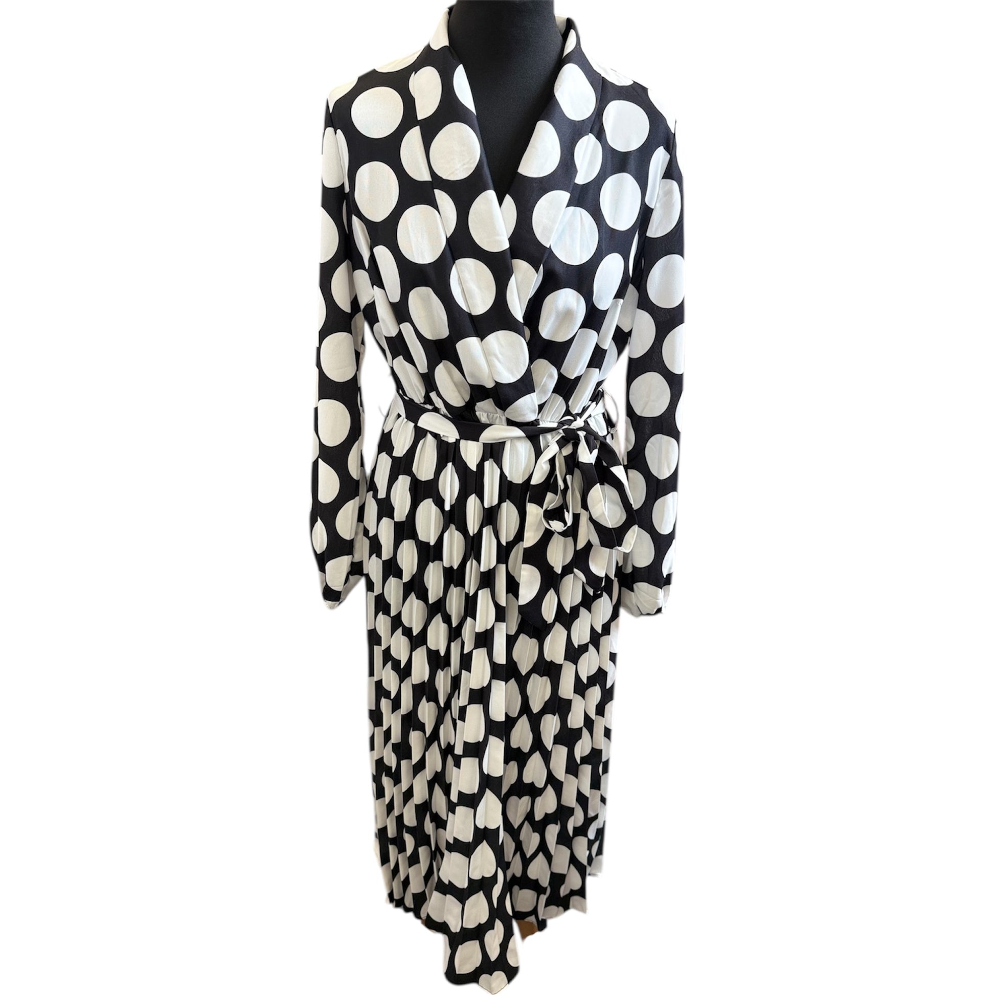 Coast polka dot long sleeved pleated belted midi dress