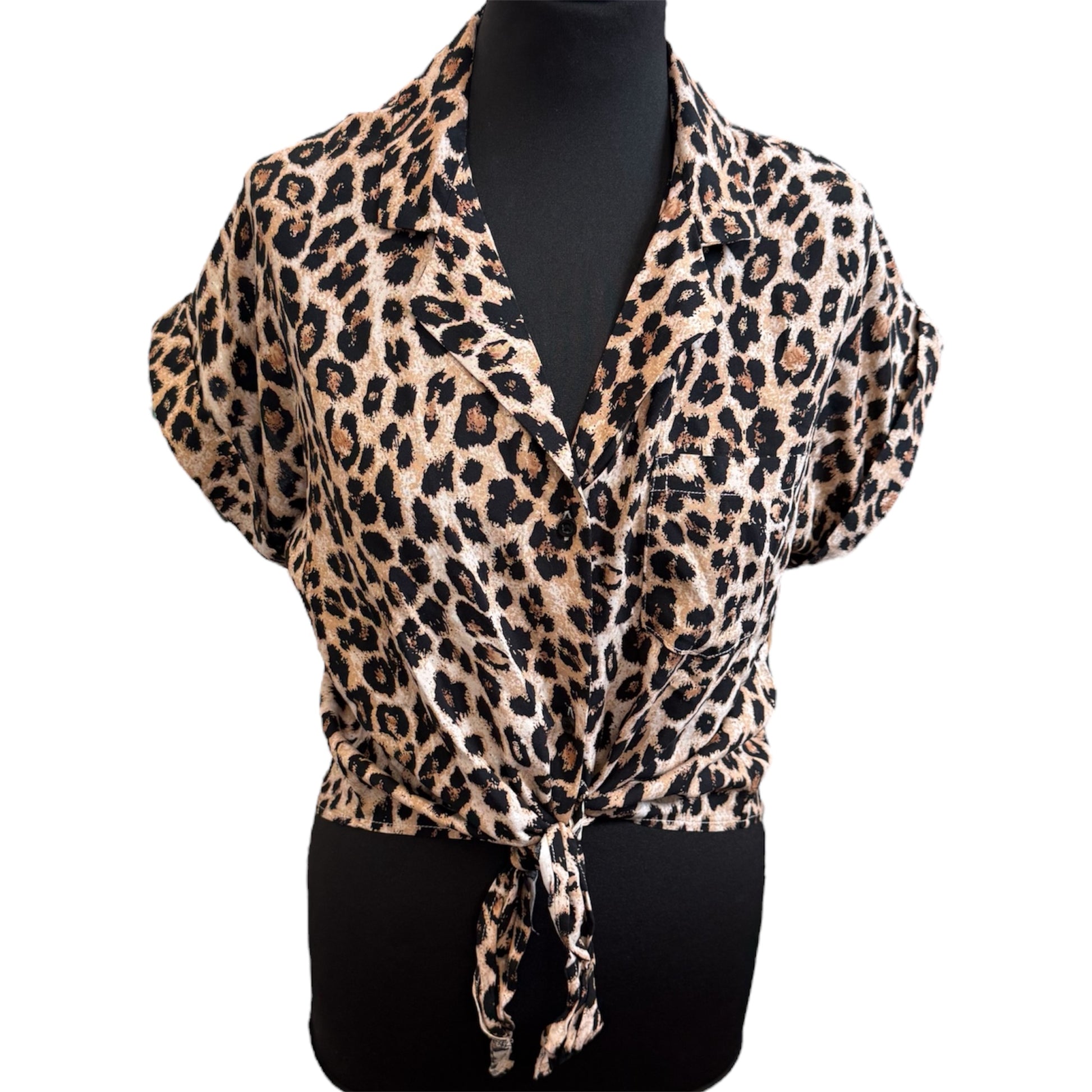 Laura Torreli animal print tie front blouse