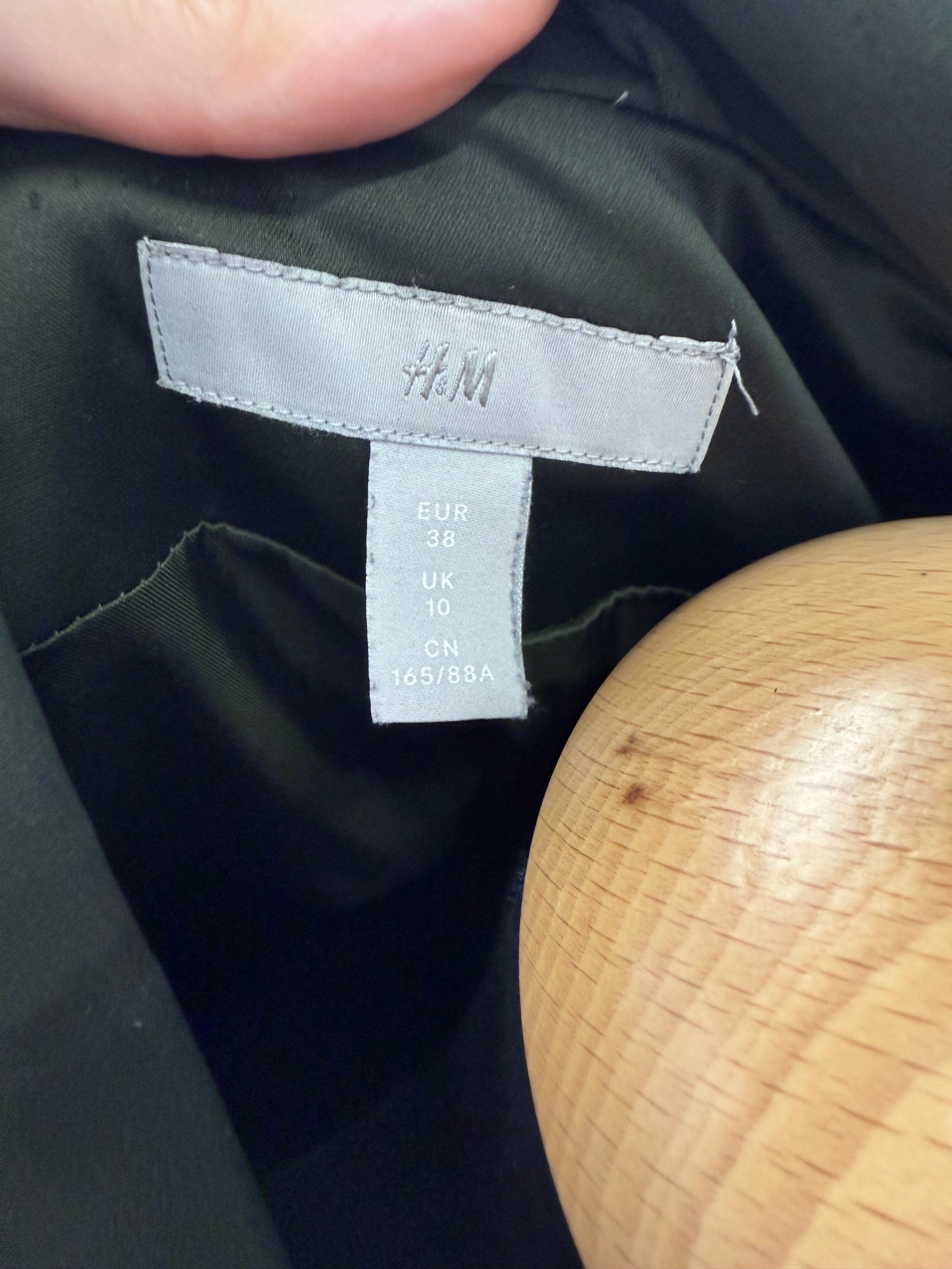 H&M khaki ruffle sleeve silk look jacket