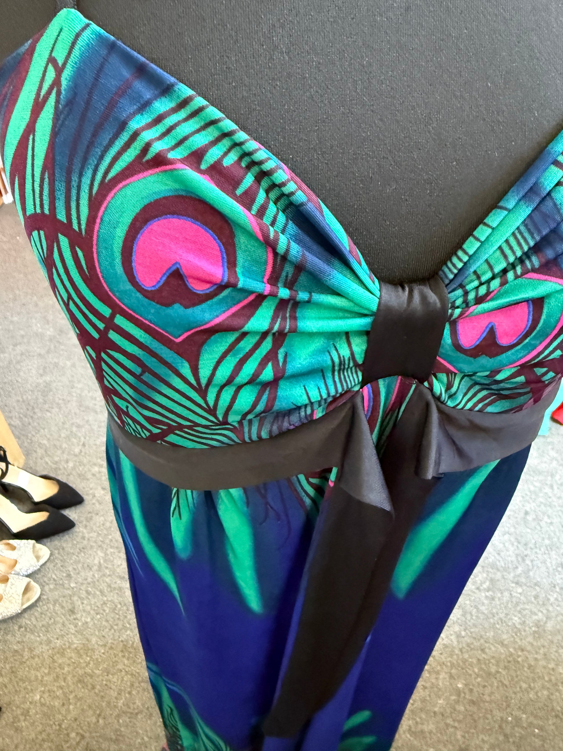 Internacionale peacock print maxi dress