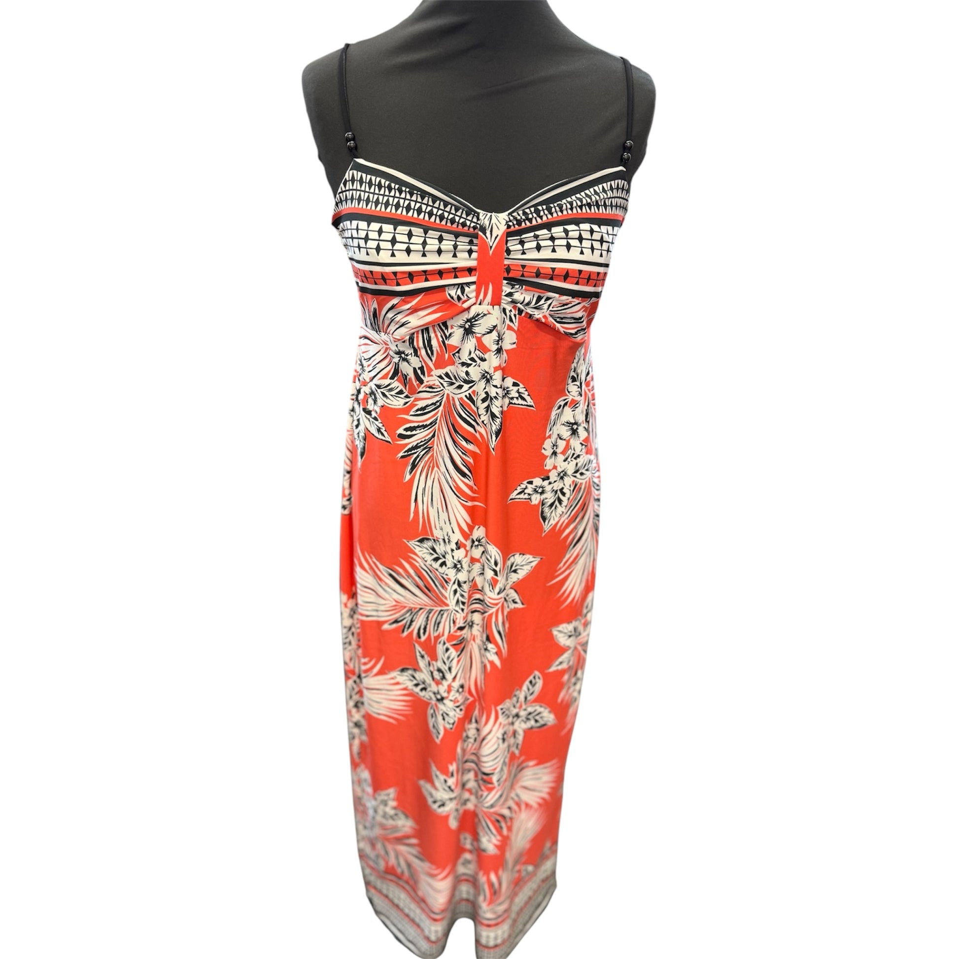 Kaleidoscope coral print strappy maxi dress
