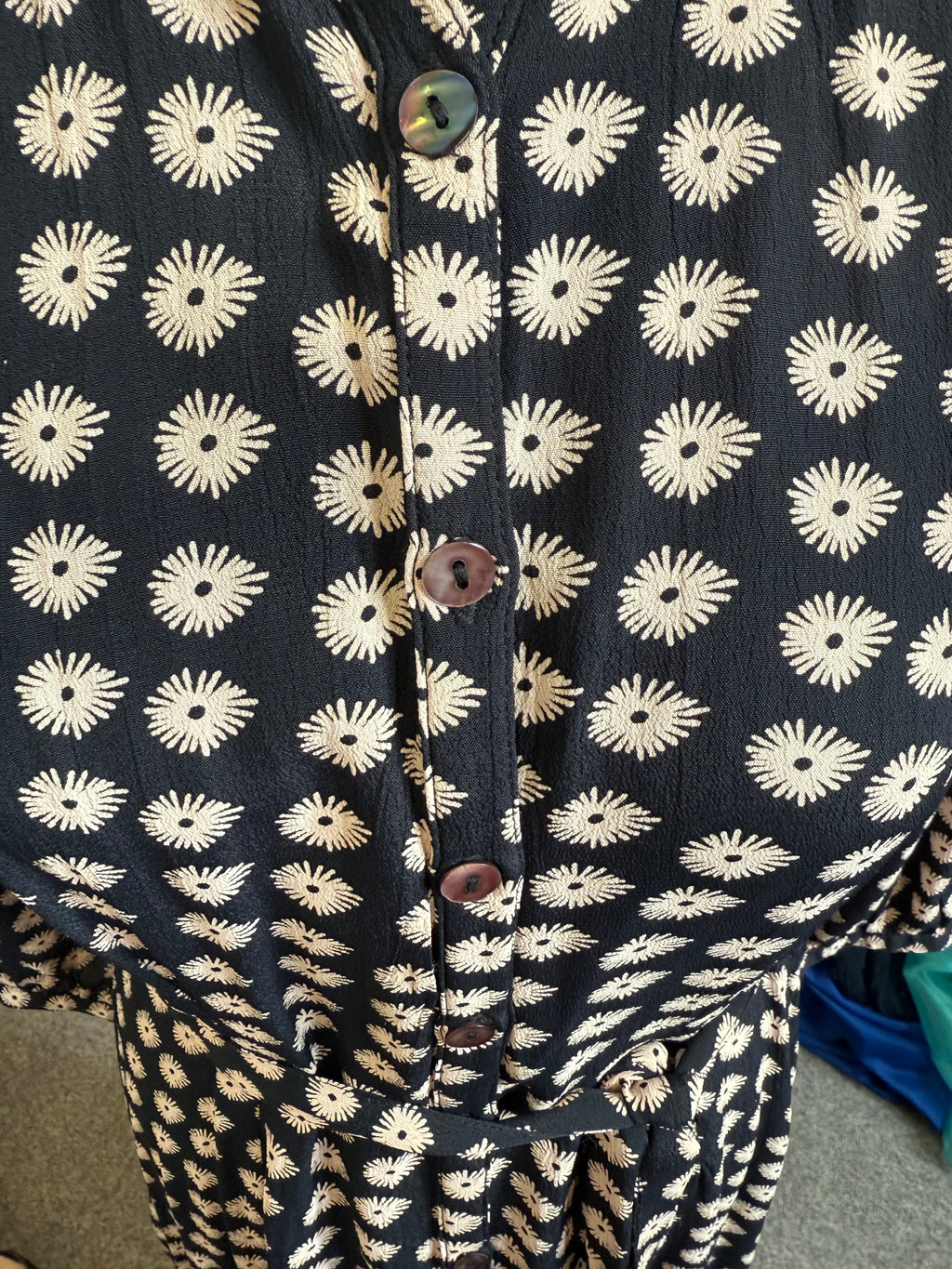 Key 159 abstract floral print buttoned long sleeved belted maxi dress