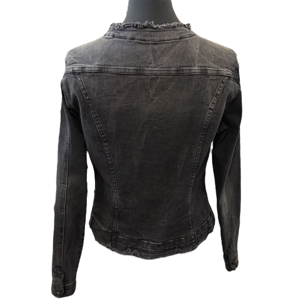 Oltre denim fringed edge collarless jacket