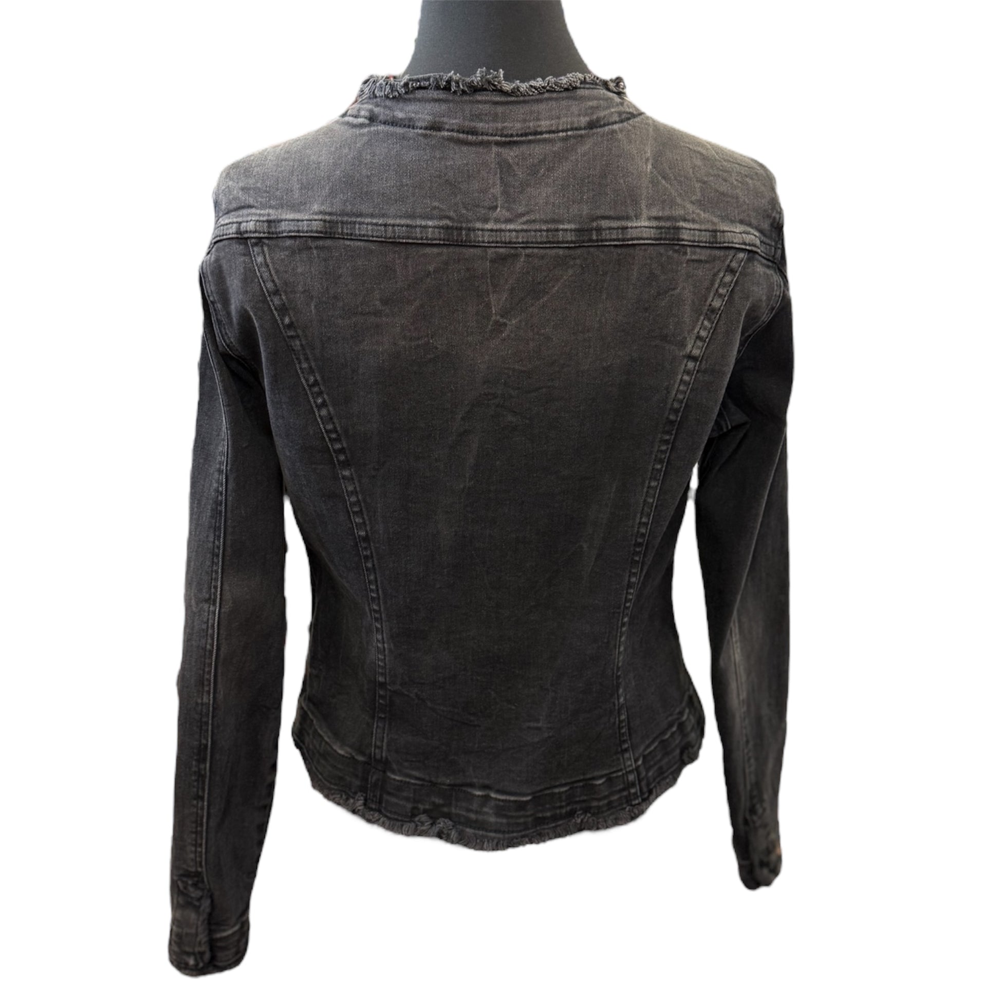 Oltre denim fringed edge collarless jacket