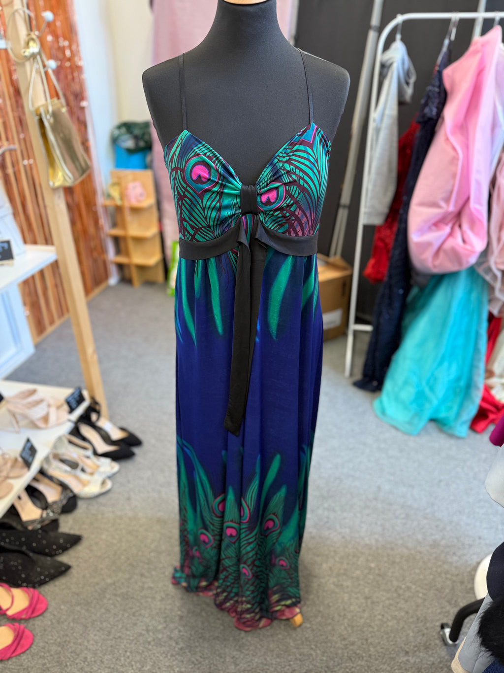 Internacionale peacock print maxi dress