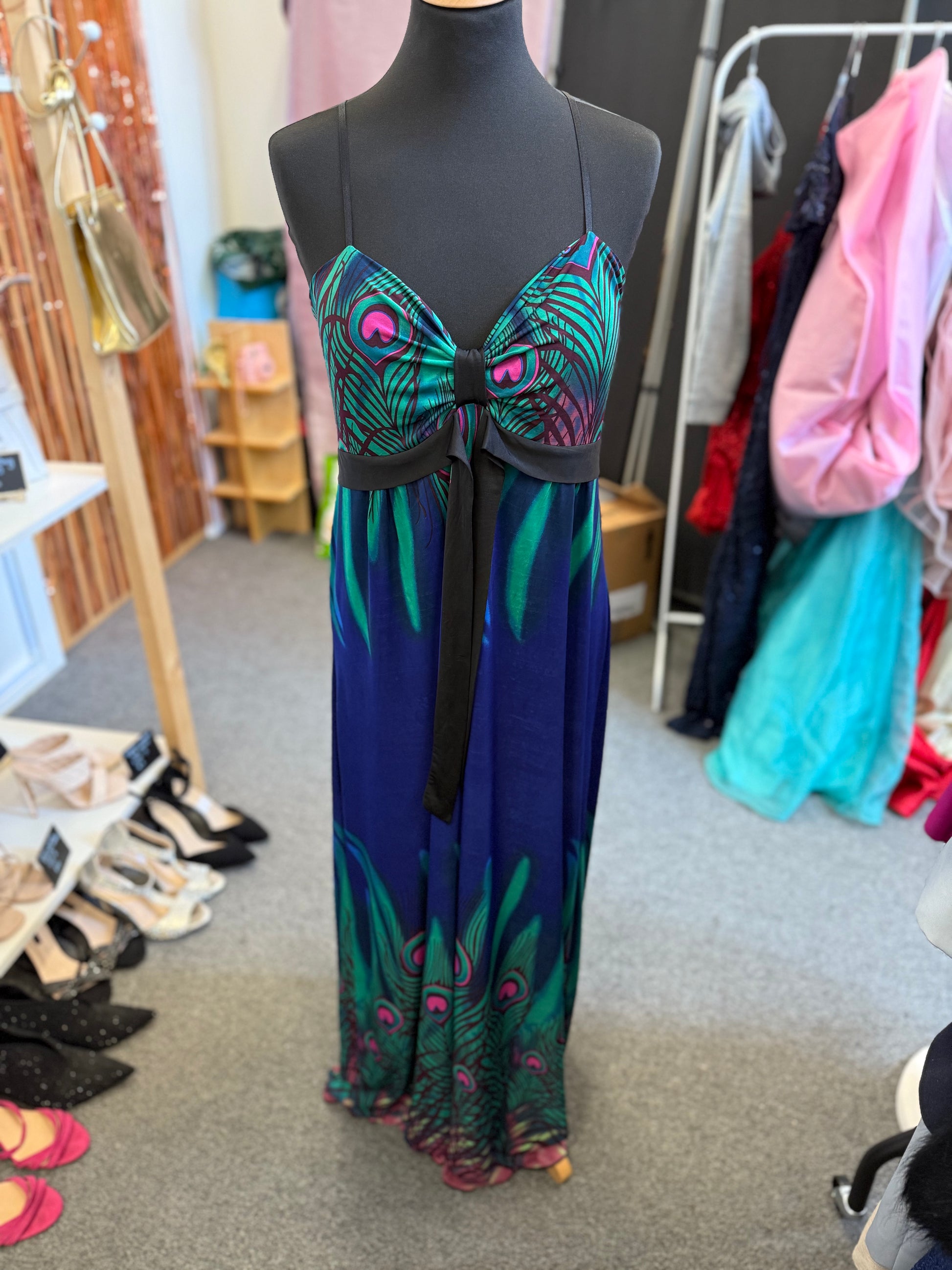 Internacionale peacock print maxi dress