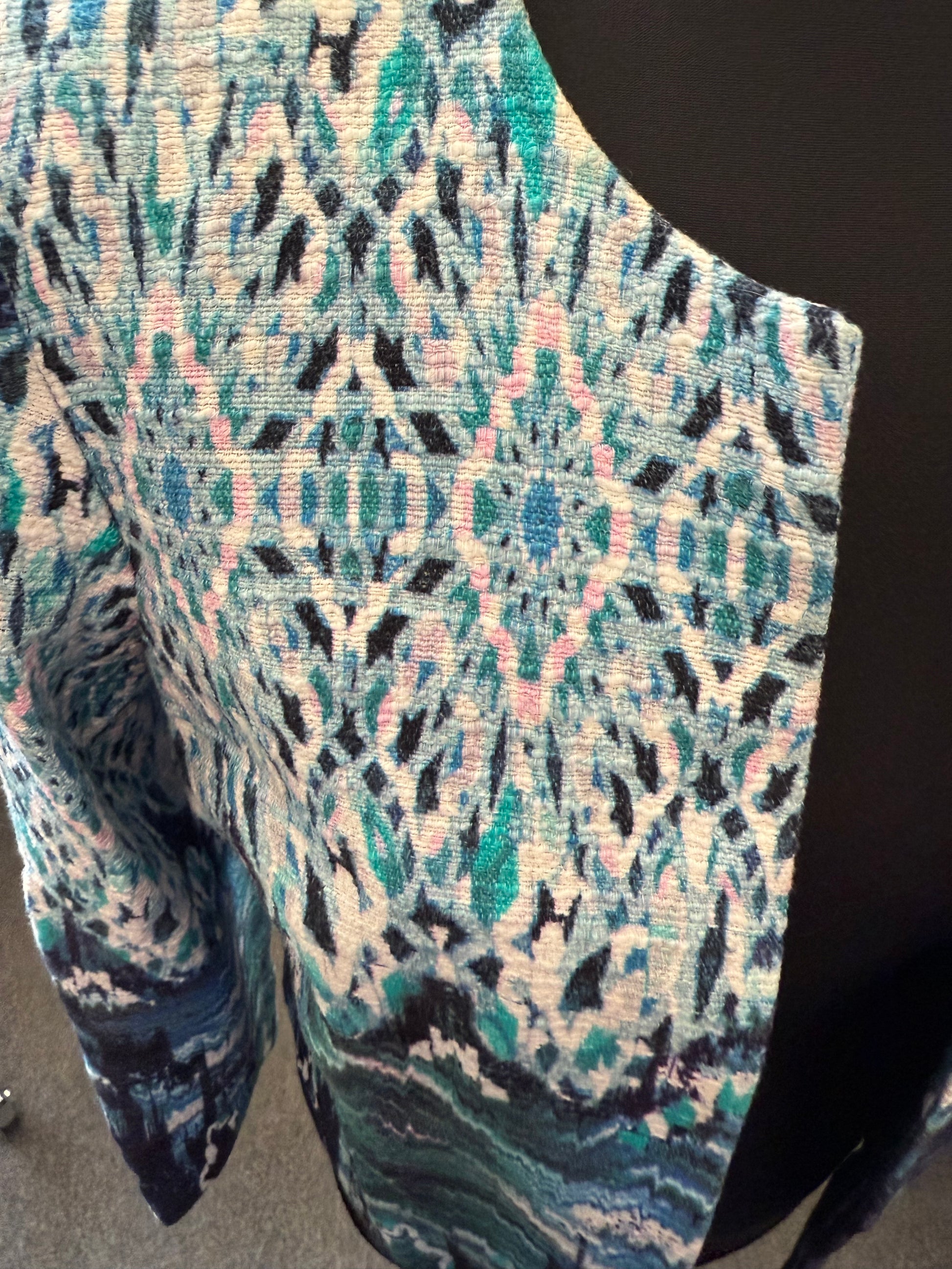 H&M blue jacquard collarless jacket