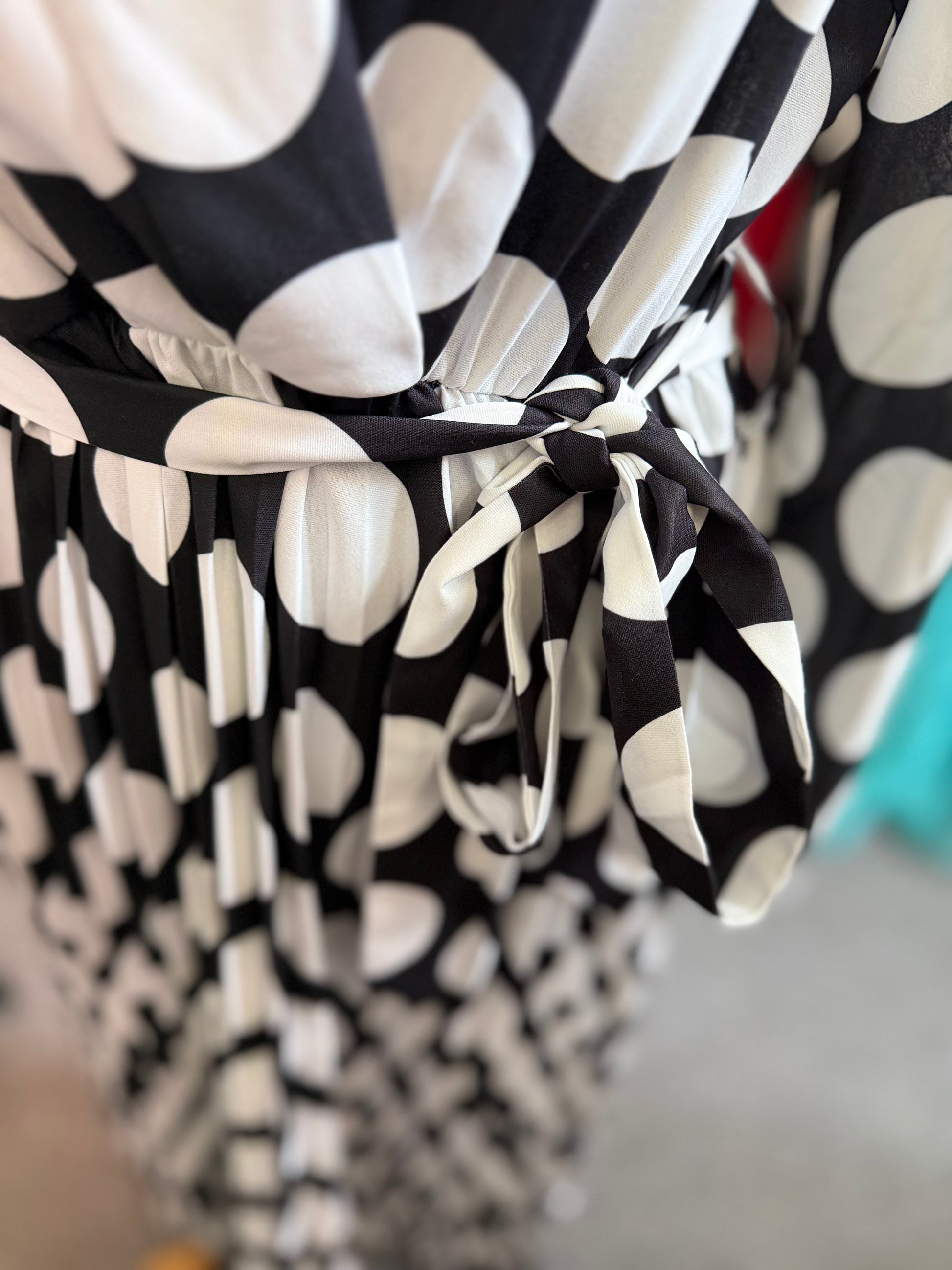 Coast polka dot long sleeved pleated belted midi dress