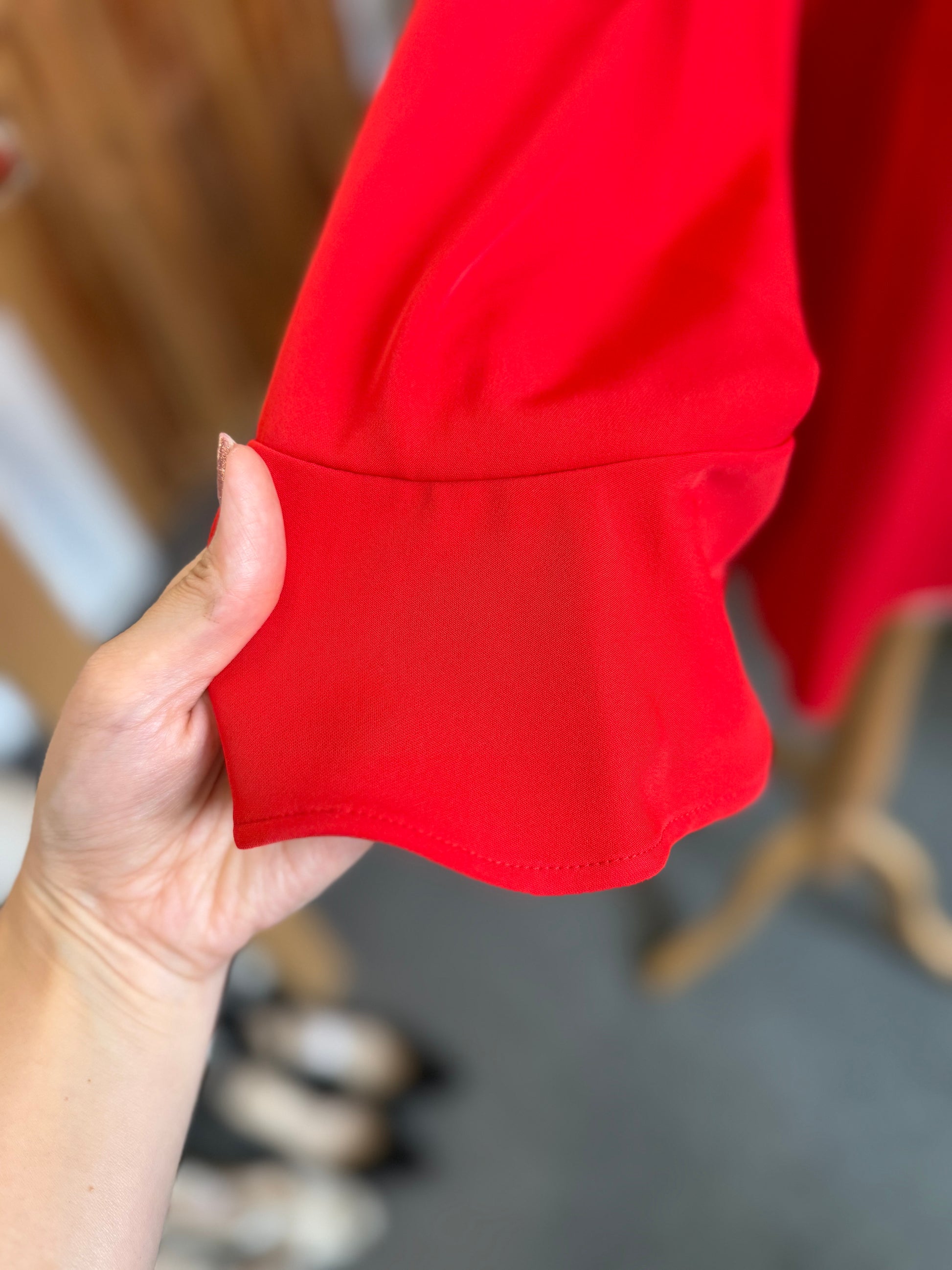 Next red button back bell sleeve blouse