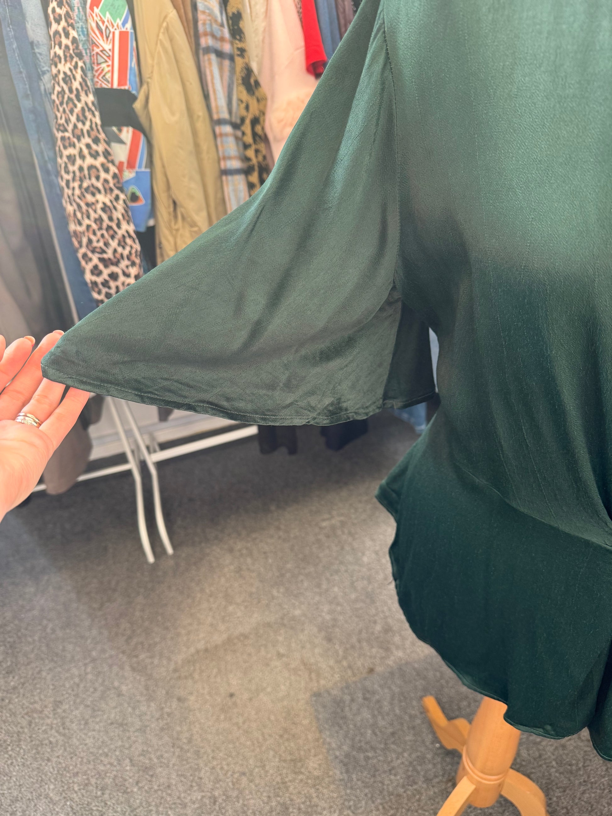 Monsoon deep green knot front bat wing top