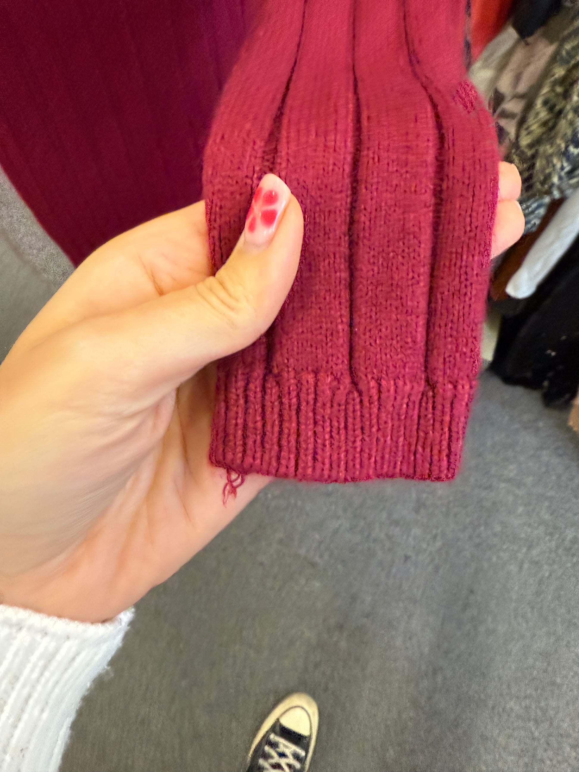 Deep red square neck knit dress