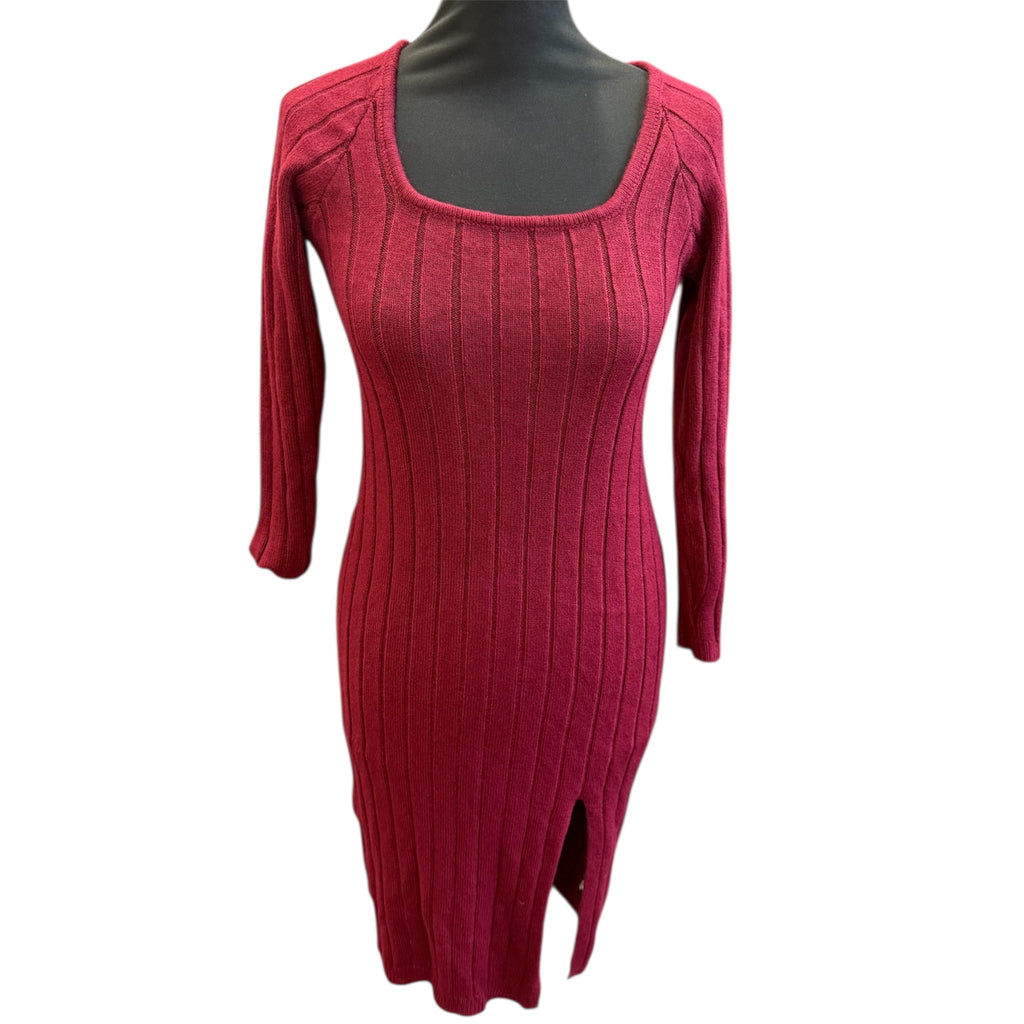 Deep red square neck knit dress