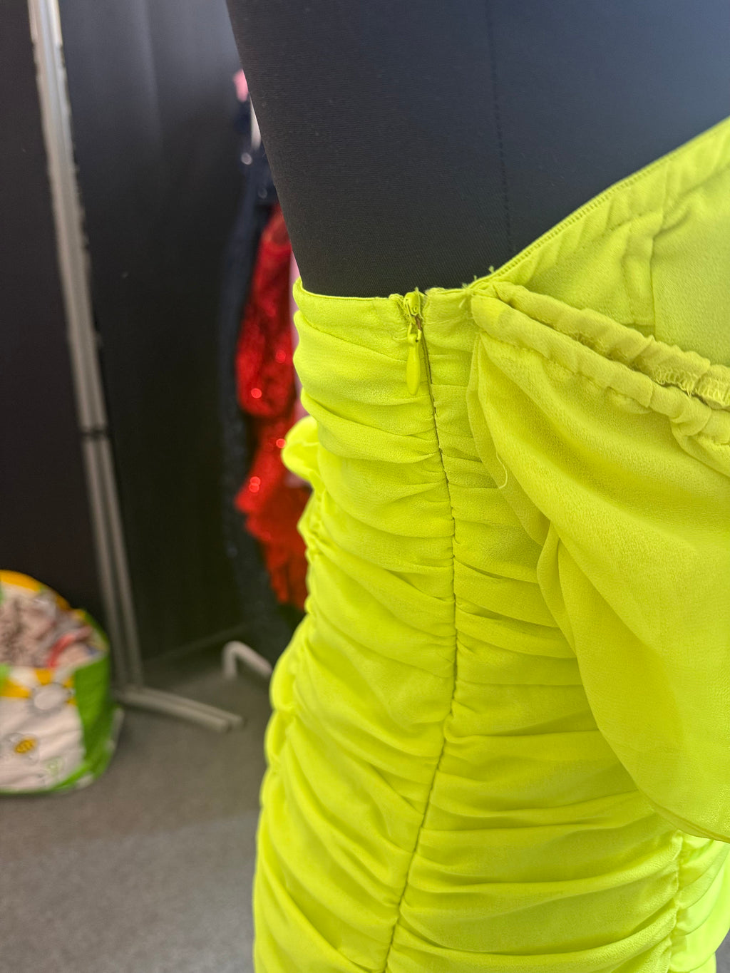 PLT neon off the shoulder mini dress