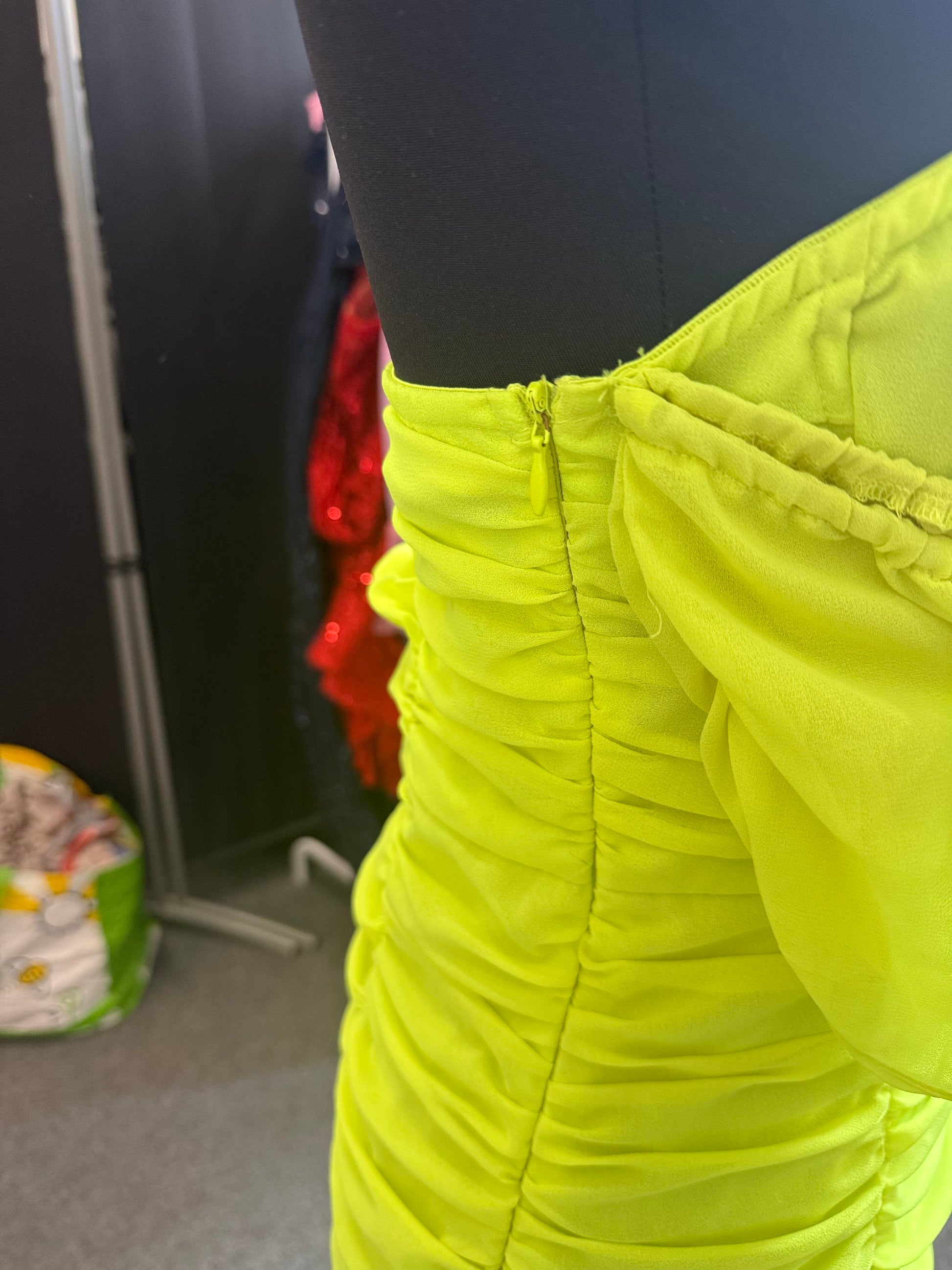 PLT neon off the shoulder mini dress