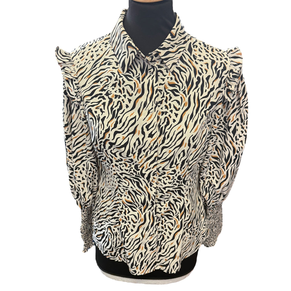 Topshop animal print frill sleeve blouse