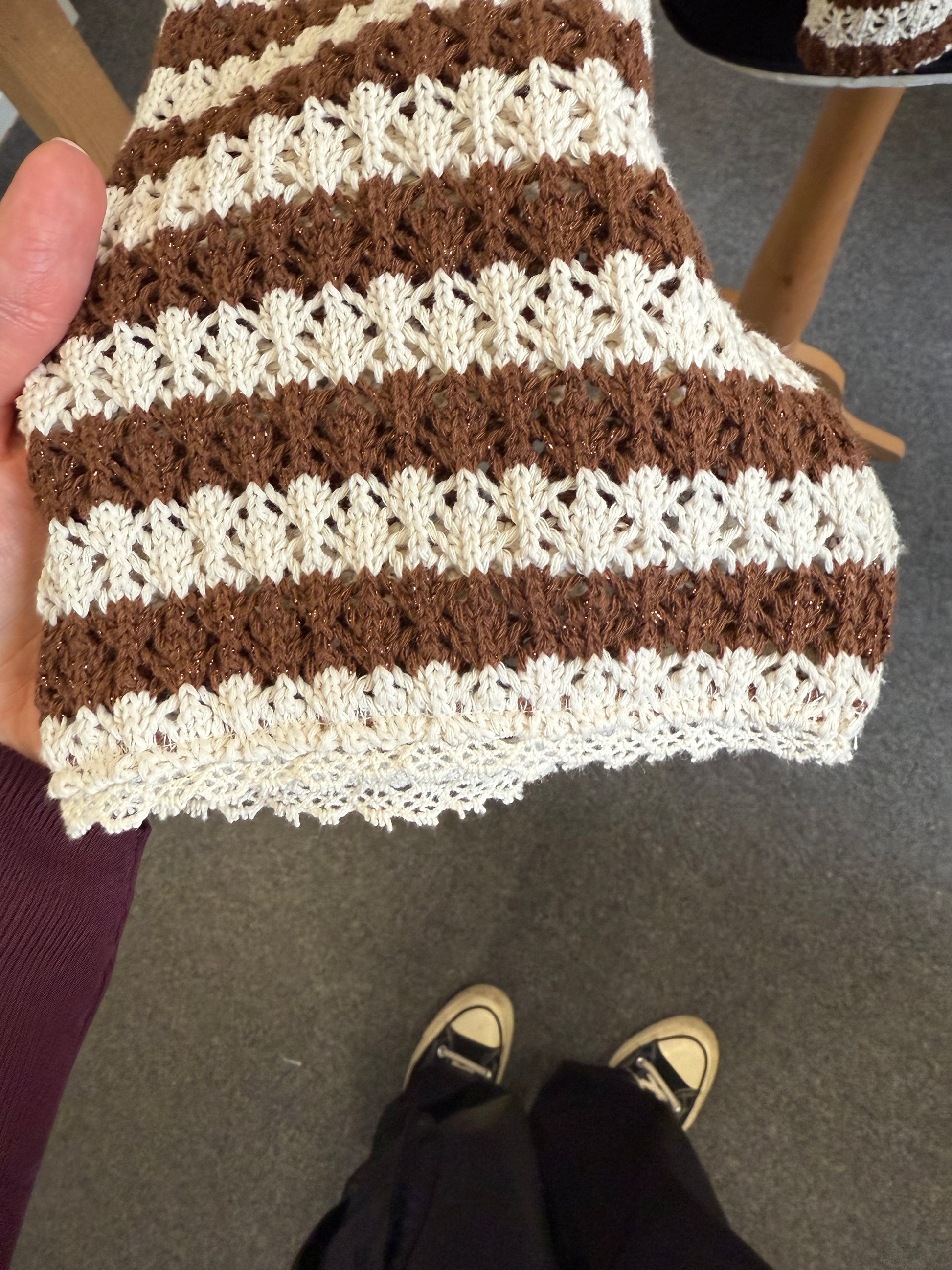 Crochet stripe tie cardigan