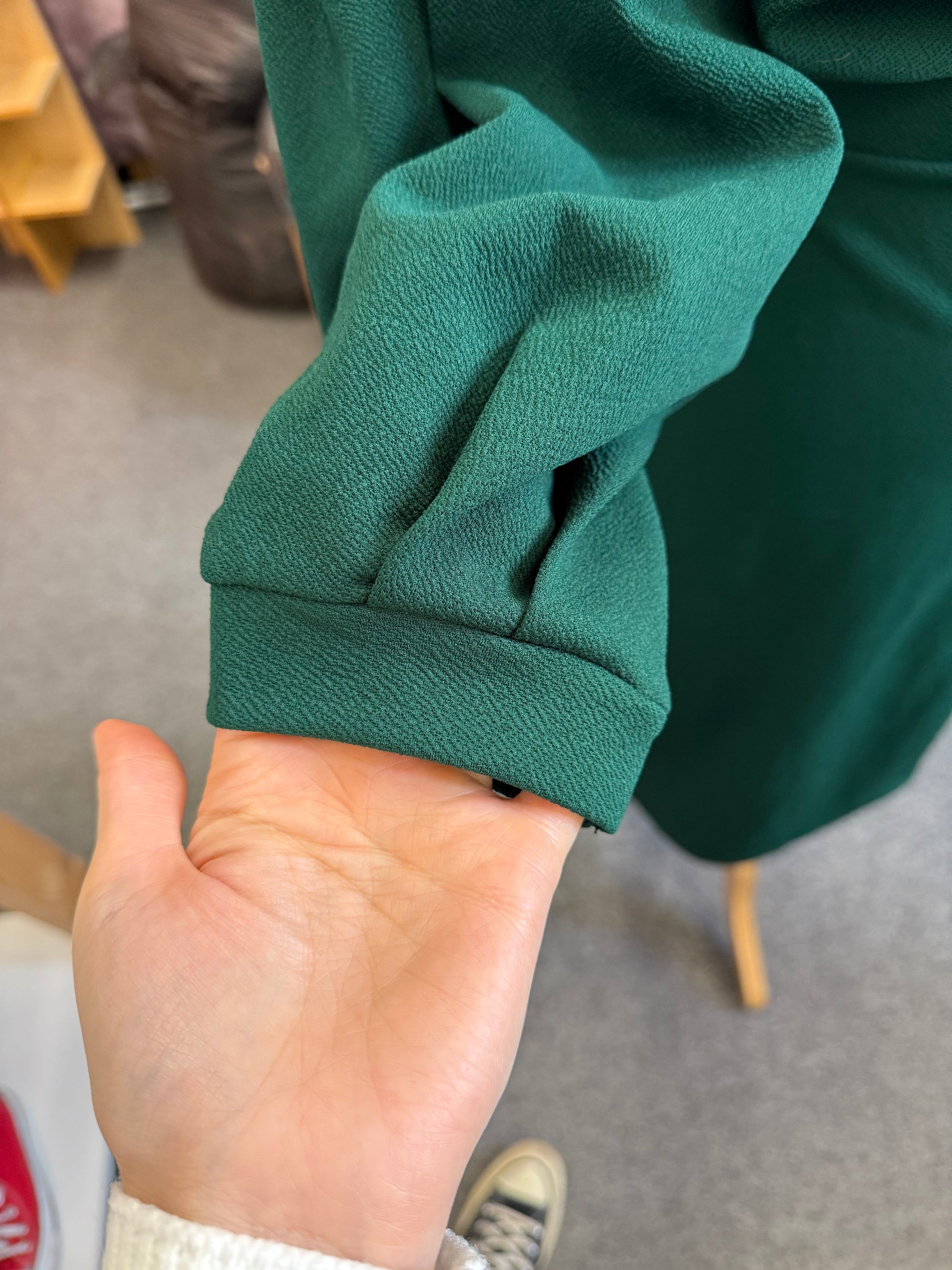 Boohoo green belted midi dress