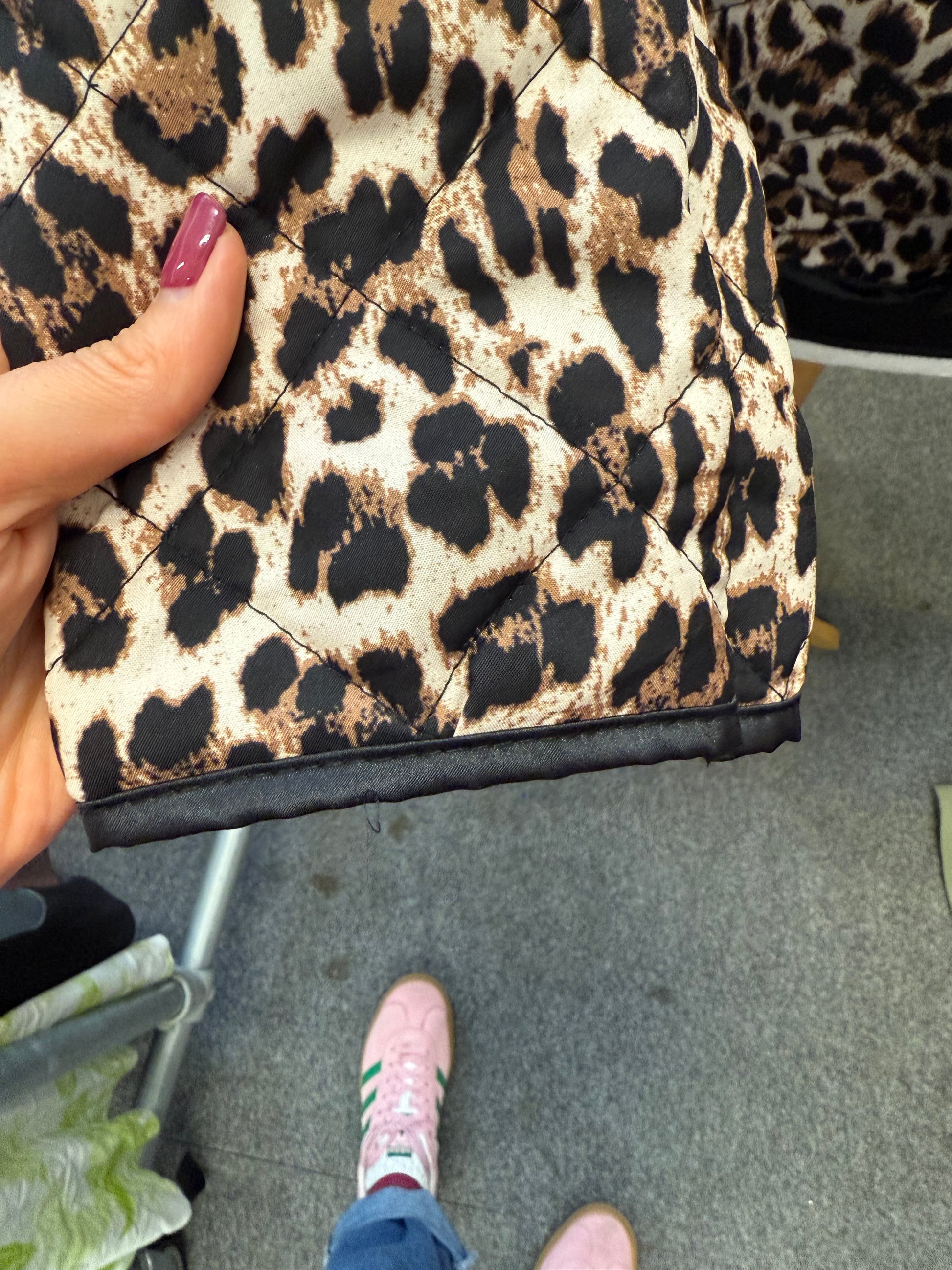 Leopard print front tie collarless jacket