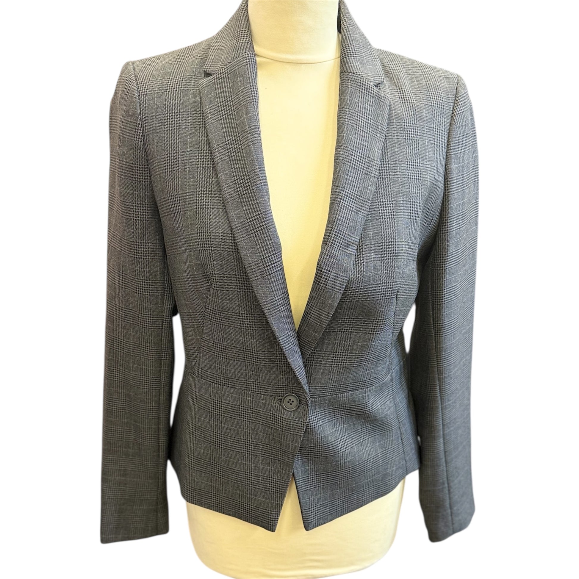 M&S grey check fitted blazer