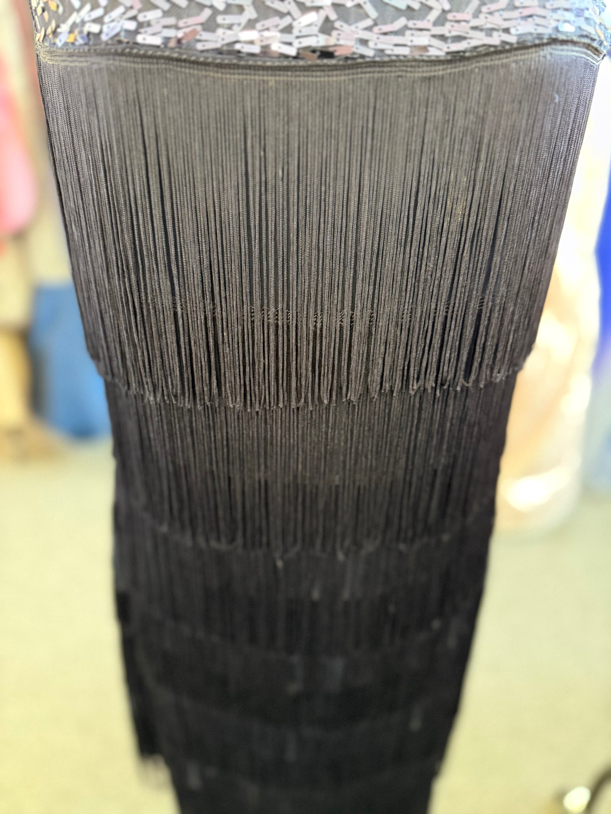 Roman navy tassel sequin sleeveless occasion dress