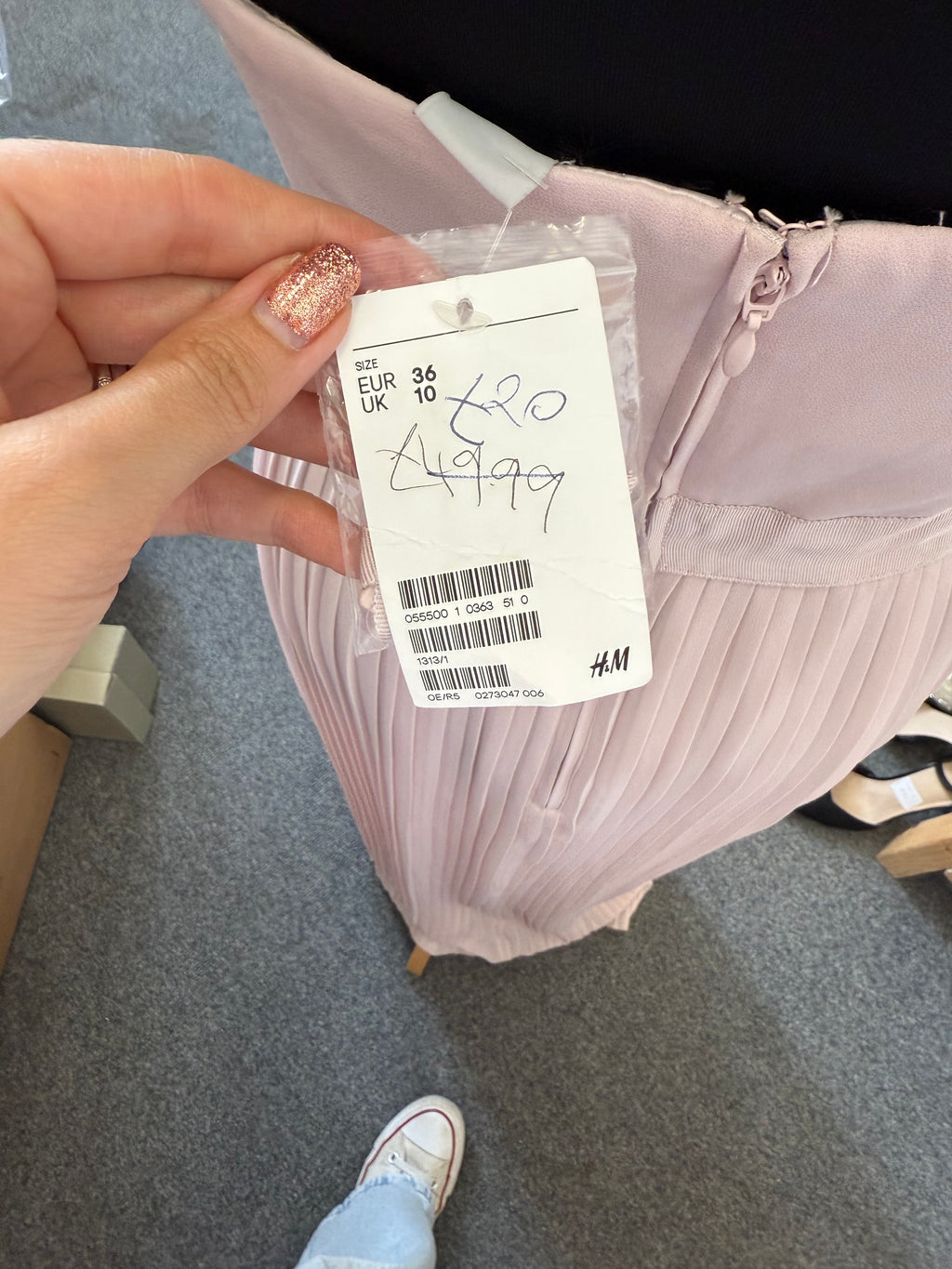 H&M pale pink pleat full length occasion dress