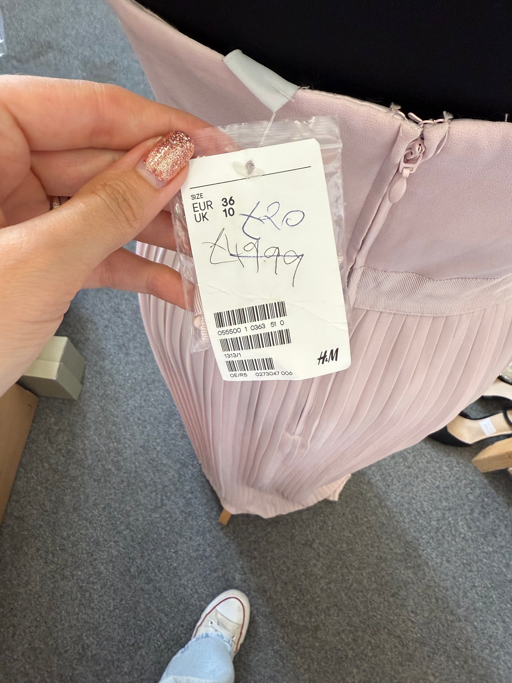 H&M pale pink pleat full length occasion dress