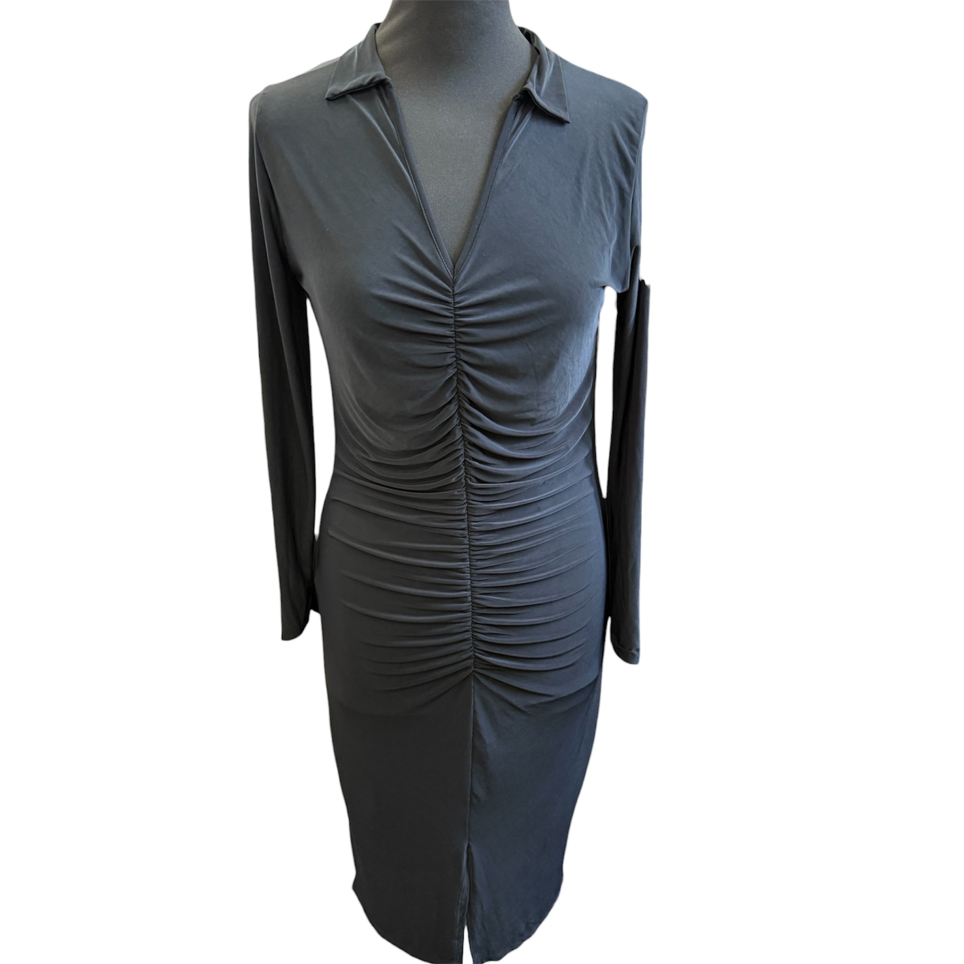 Boohoo collared rusche midi dress