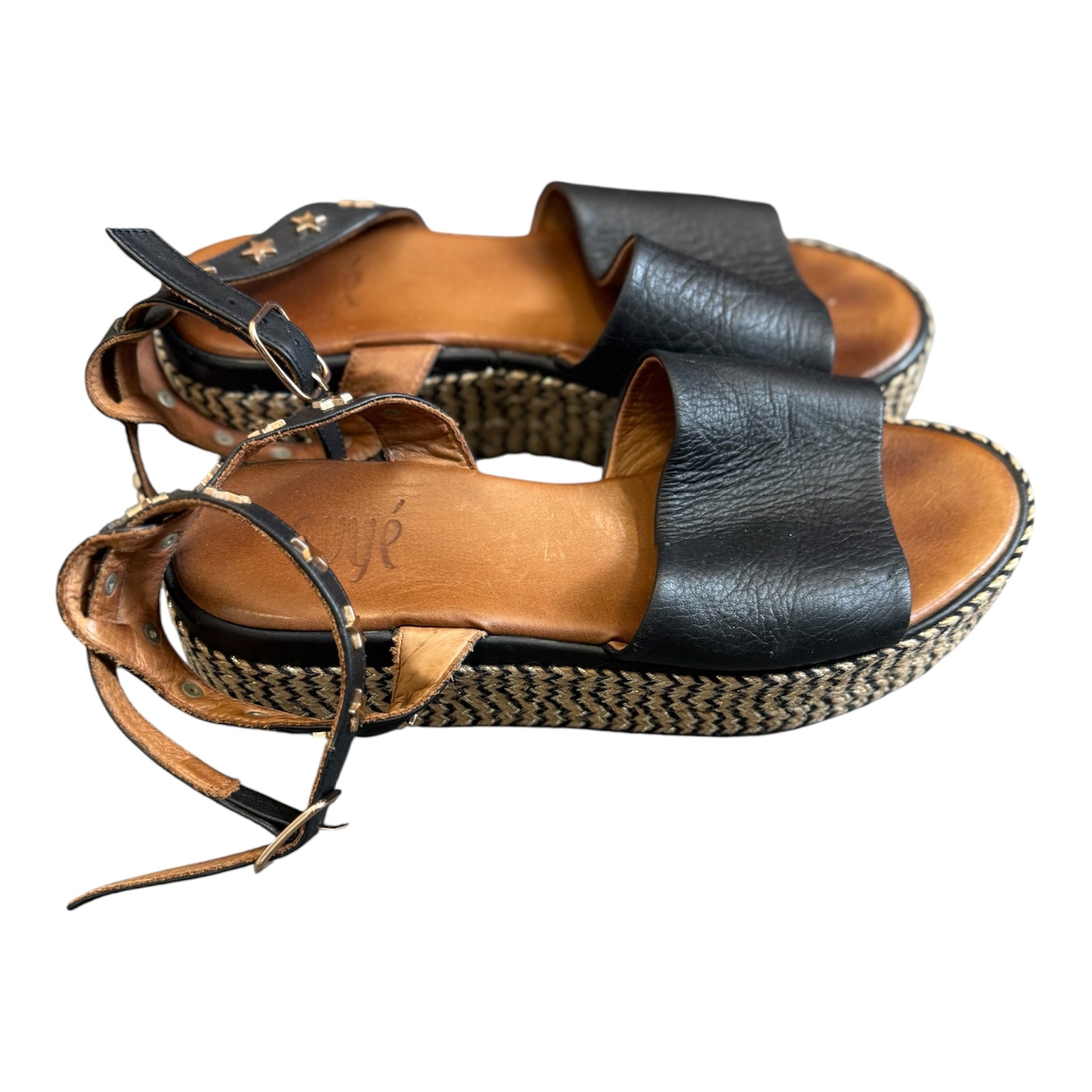 Ovye black star detail wedge sandals