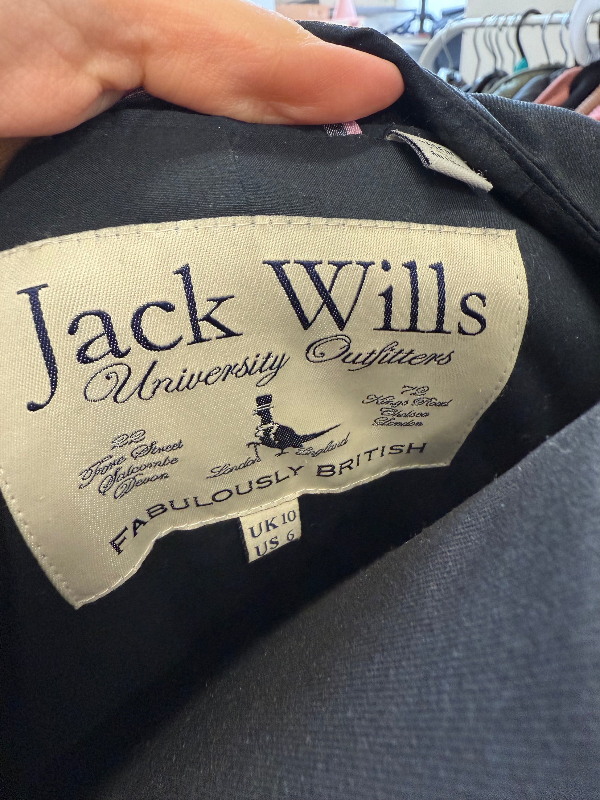 Jack Wills navy padded collarless tie fastening jacket